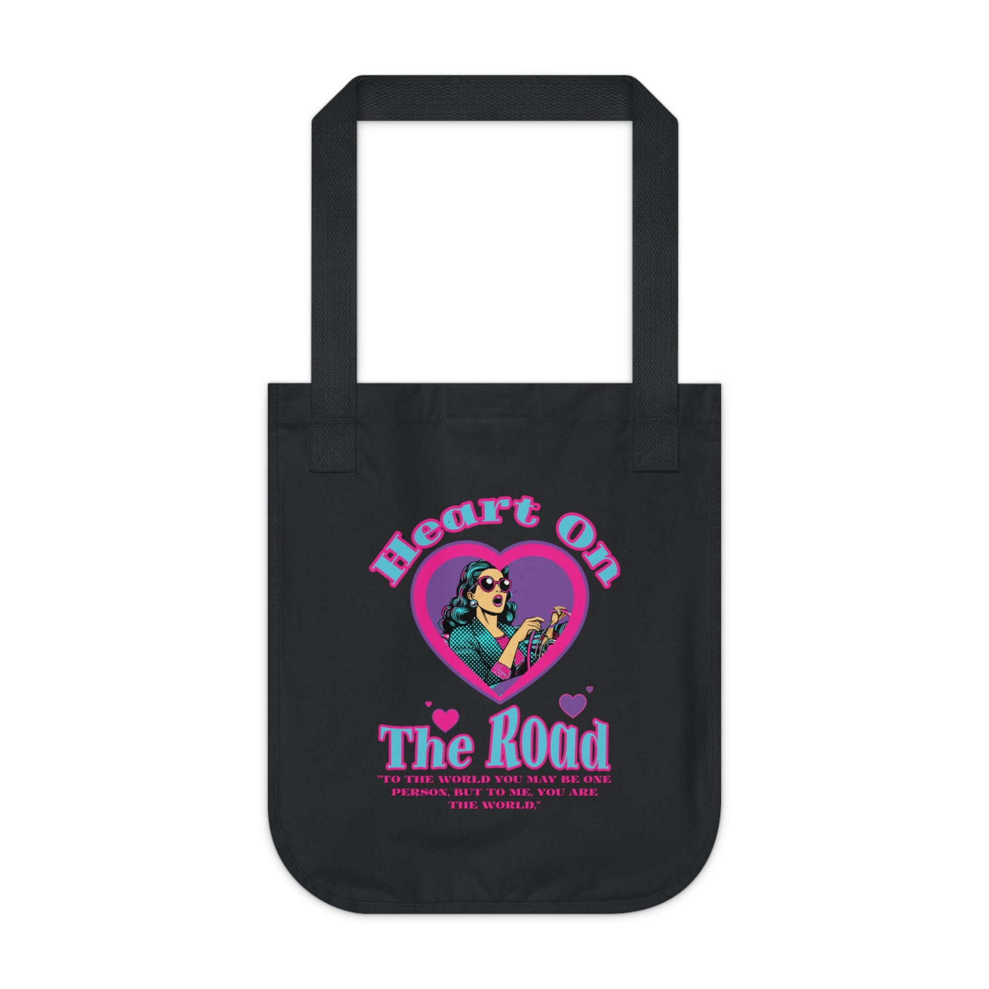 Heart On The Road Organic Canvas Tote Bag - Eco-Friendly, Gift for Travelers, Motivational Quote, Shopping Bags, Vegan Accessories