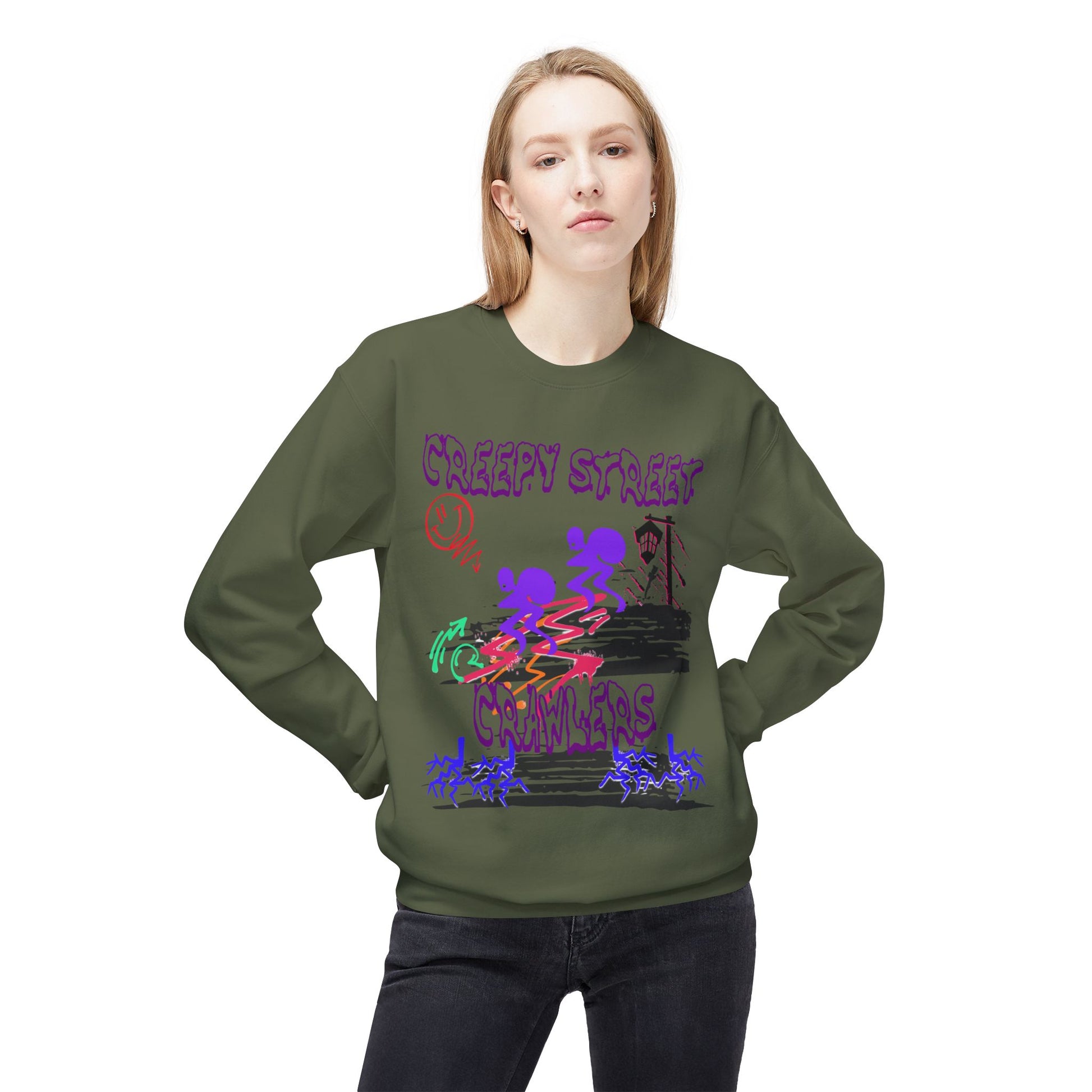 Creepy Street Crawlers Sweatshirt | Cozy Unisex Fleece Crewneck | Ideal for Halloween, Casual Wear, Fall Outings, Gift for Friends