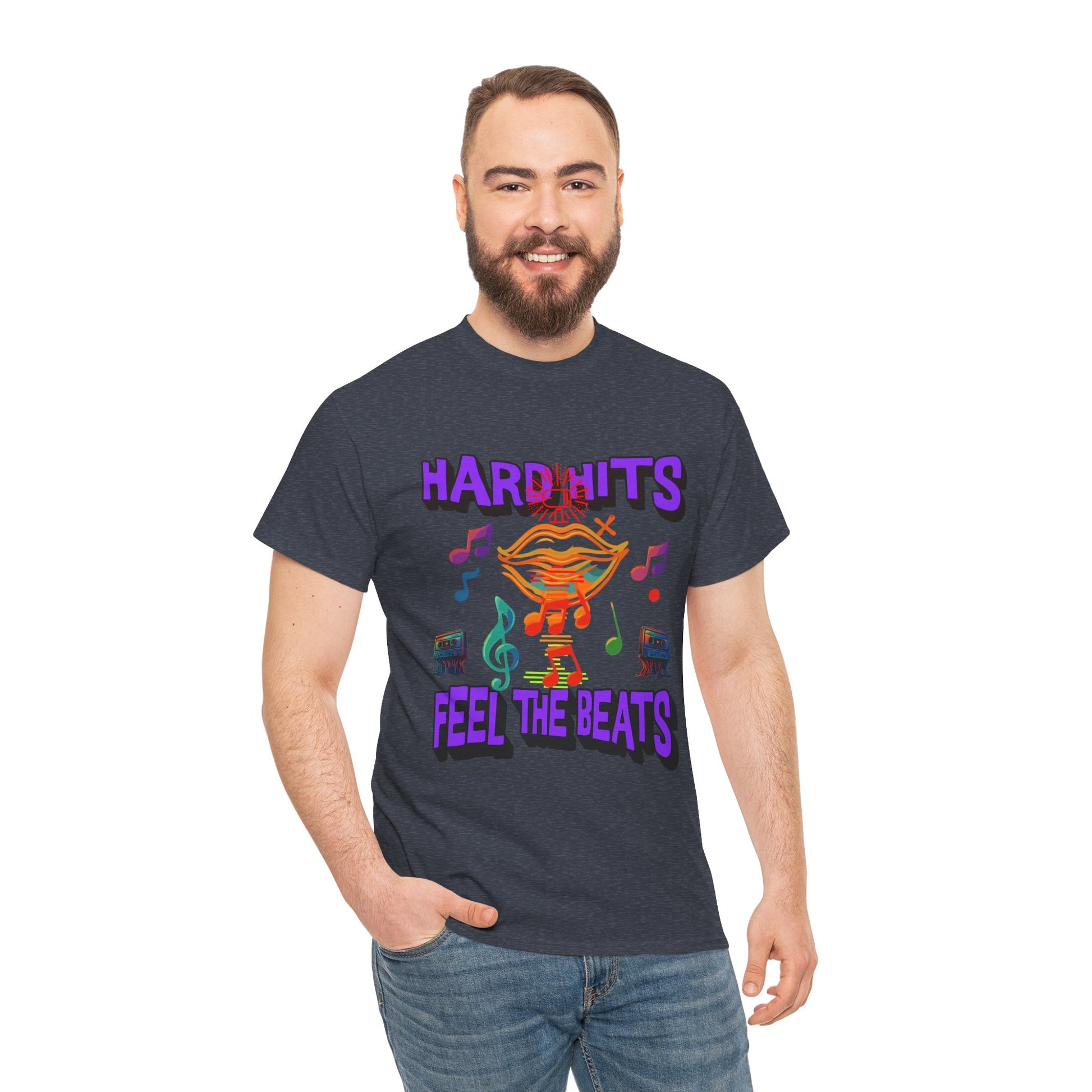 Music Lover Tee - Hard Hits Feel The Beats, Unisex Cotton Shirt, Perfect Gift for Musicians, Concerts, Festivals, Casual Wear