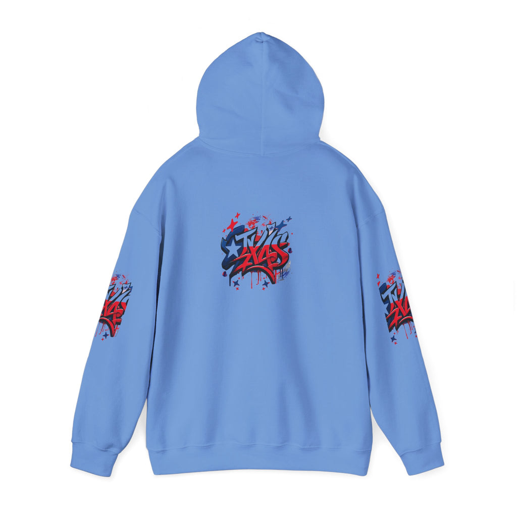 Patriotic Graffiti Hoodie, Cozy Sweatshirt for Casual Wear, Perfect Gift for July 4th, Stylish Streetwear, Unisex Fashion