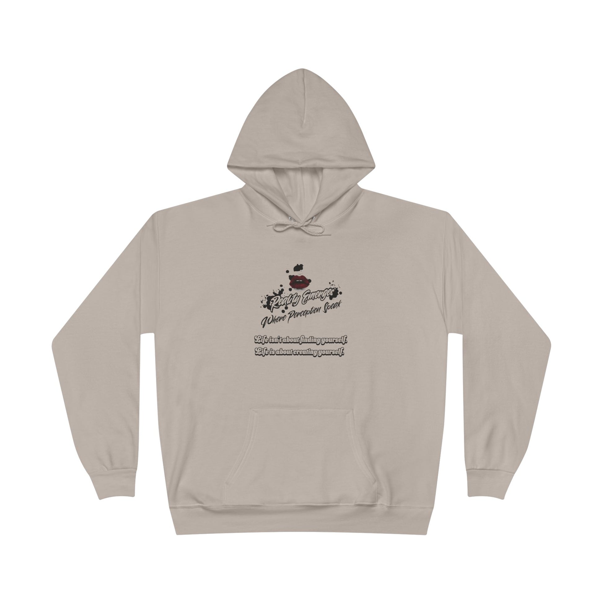 Hoodie Reality Emerges Where Perception Speaks Red Lips and Ink Splatter Design