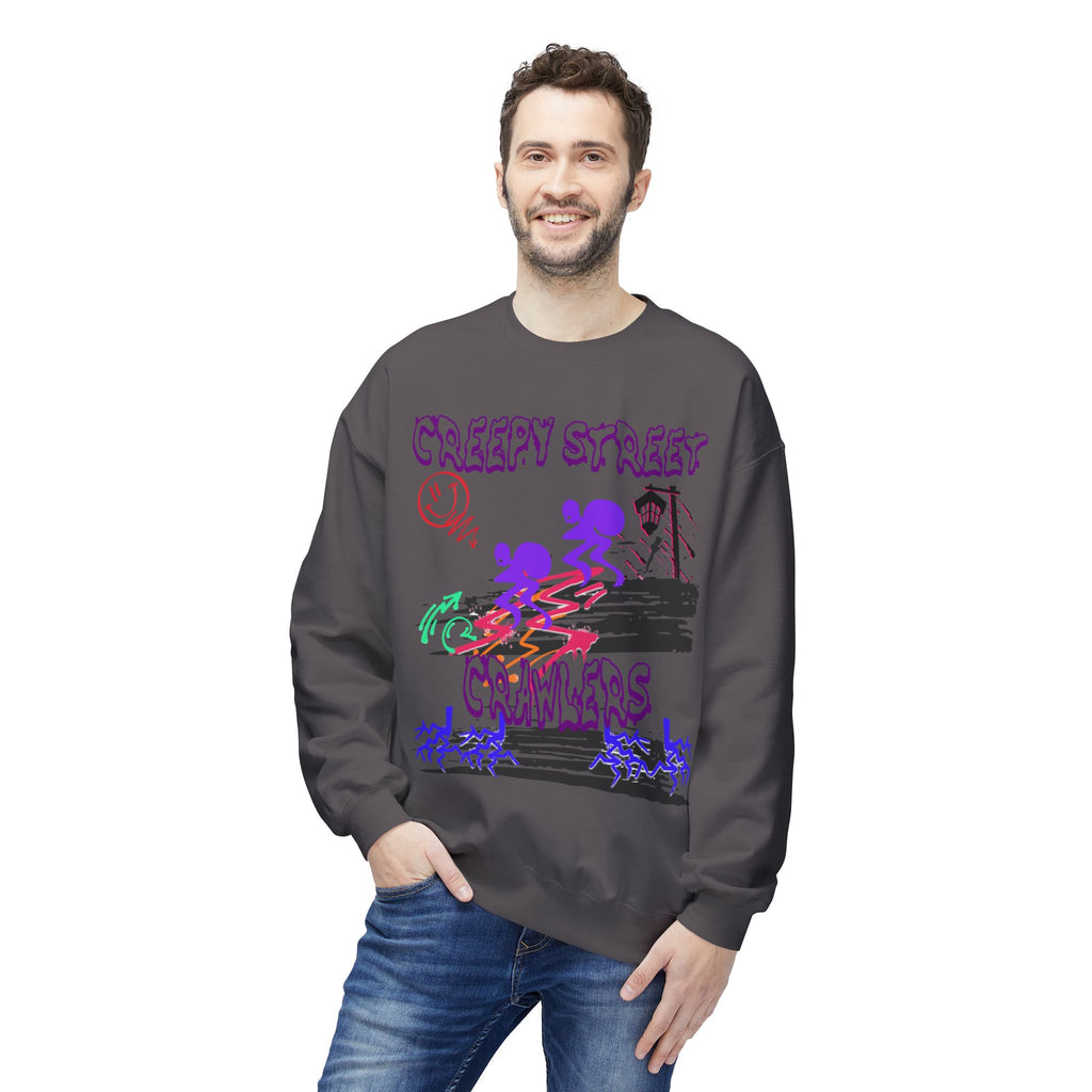 Creepy Street Crawlers Sweatshirt | Cozy Unisex Fleece Crewneck | Ideal for Halloween, Casual Wear, Fall Outings, Gift for Friends