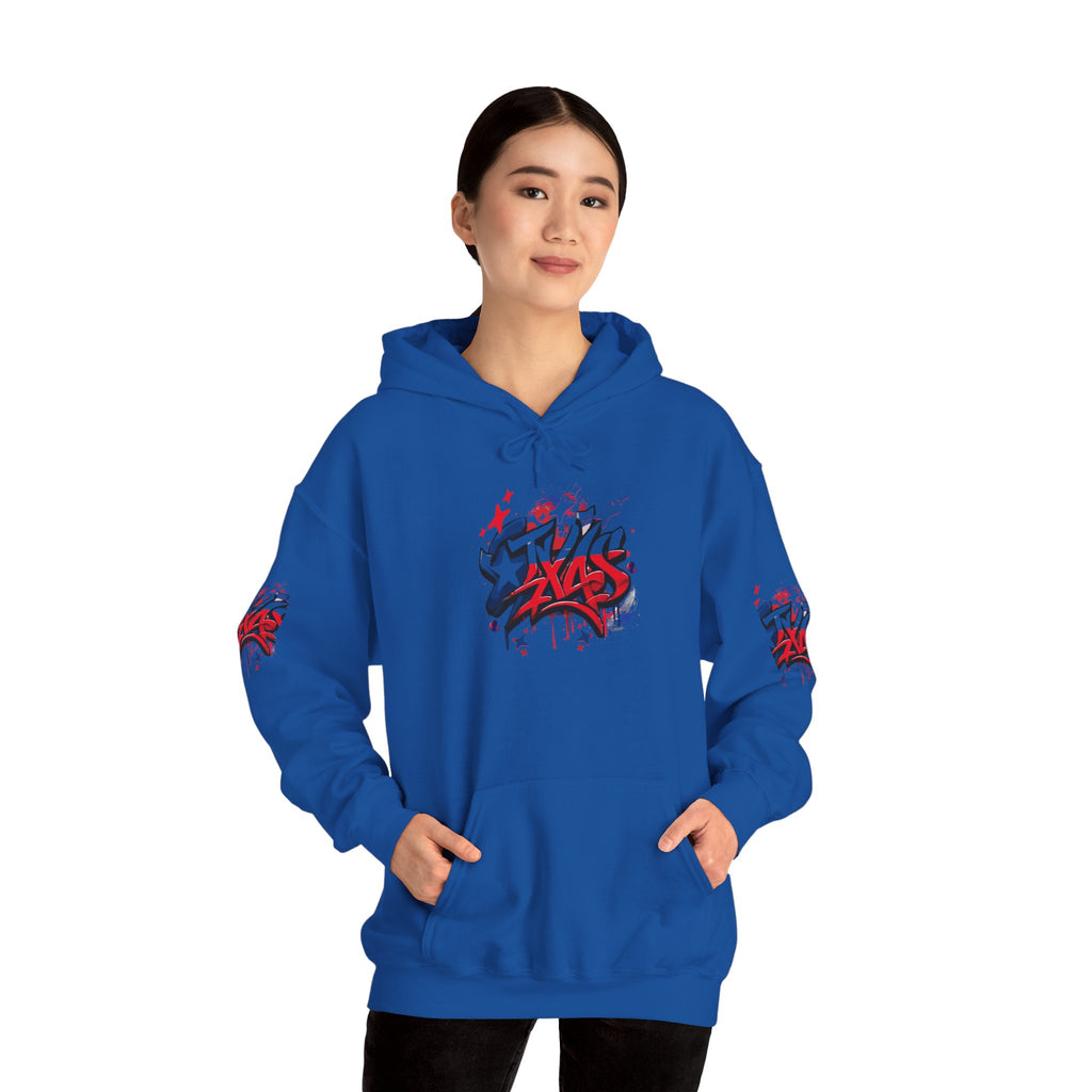 Patriotic Graffiti Hoodie, Cozy Sweatshirt for Casual Wear, Perfect Gift for July 4th, Stylish Streetwear, Unisex Fashion