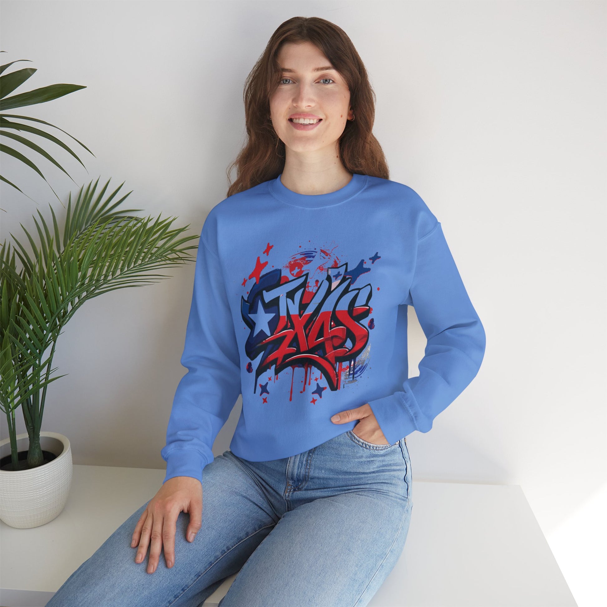 Texas Graffiti Crewneck Sweatshirt, Urban Streetwear, Unisex Fashion, Graphic Sweatshirt, Cozy Layering Piece, Gift for Him/Her