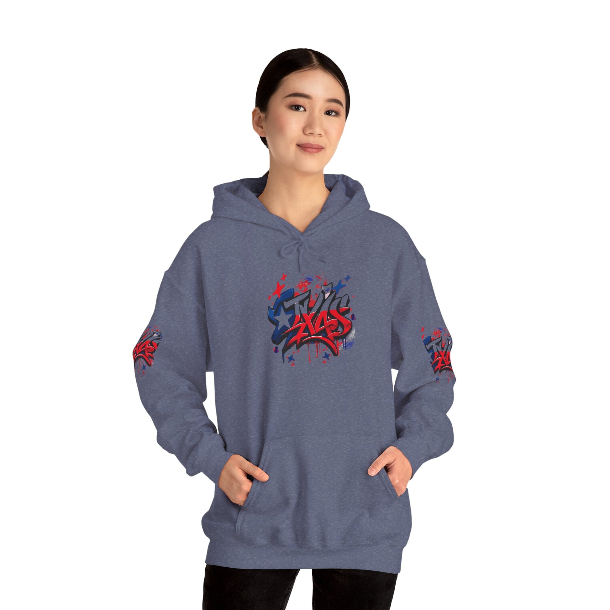 Patriotic Graffiti Hoodie, Cozy Sweatshirt for Casual Wear, Perfect Gift for July 4th, Stylish Streetwear, Unisex Fashion