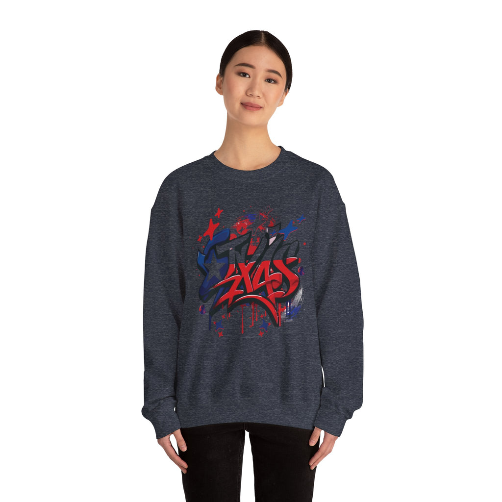 Texas Graffiti Crewneck Sweatshirt, Urban Streetwear, Unisex Fashion, Graphic Sweatshirt, Cozy Layering Piece, Gift for Him/Her