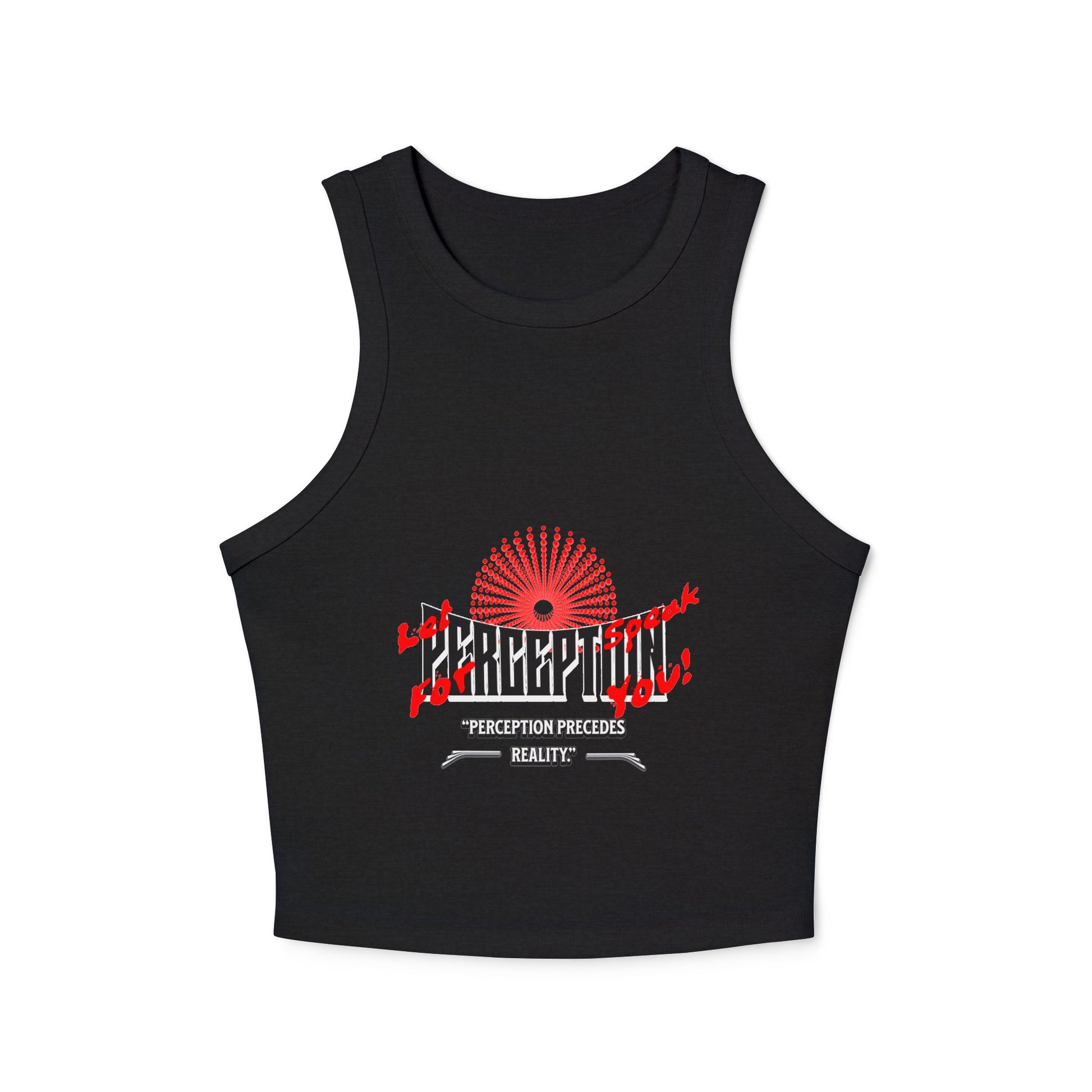 Women's Graphic Crop Tank Top: 'Perception' Design, Summer Essential, Casual Wear, Workout Gear, Festival Outfit