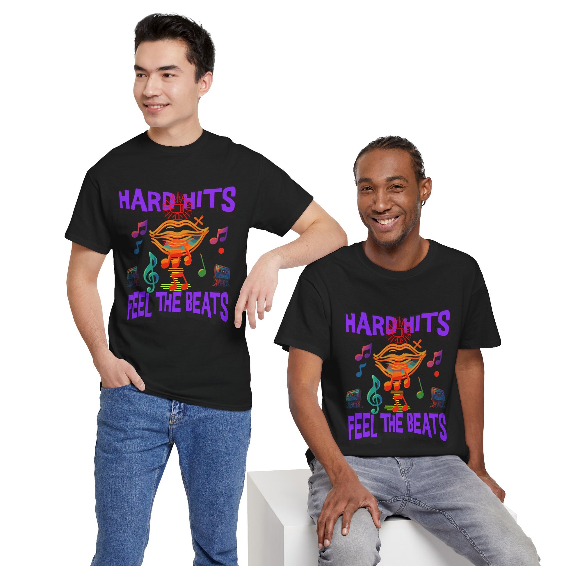 Music Lover Tee - Hard Hits Feel The Beats, Unisex Cotton Shirt, Perfect Gift for Musicians, Concerts, Festivals, Casual Wear
