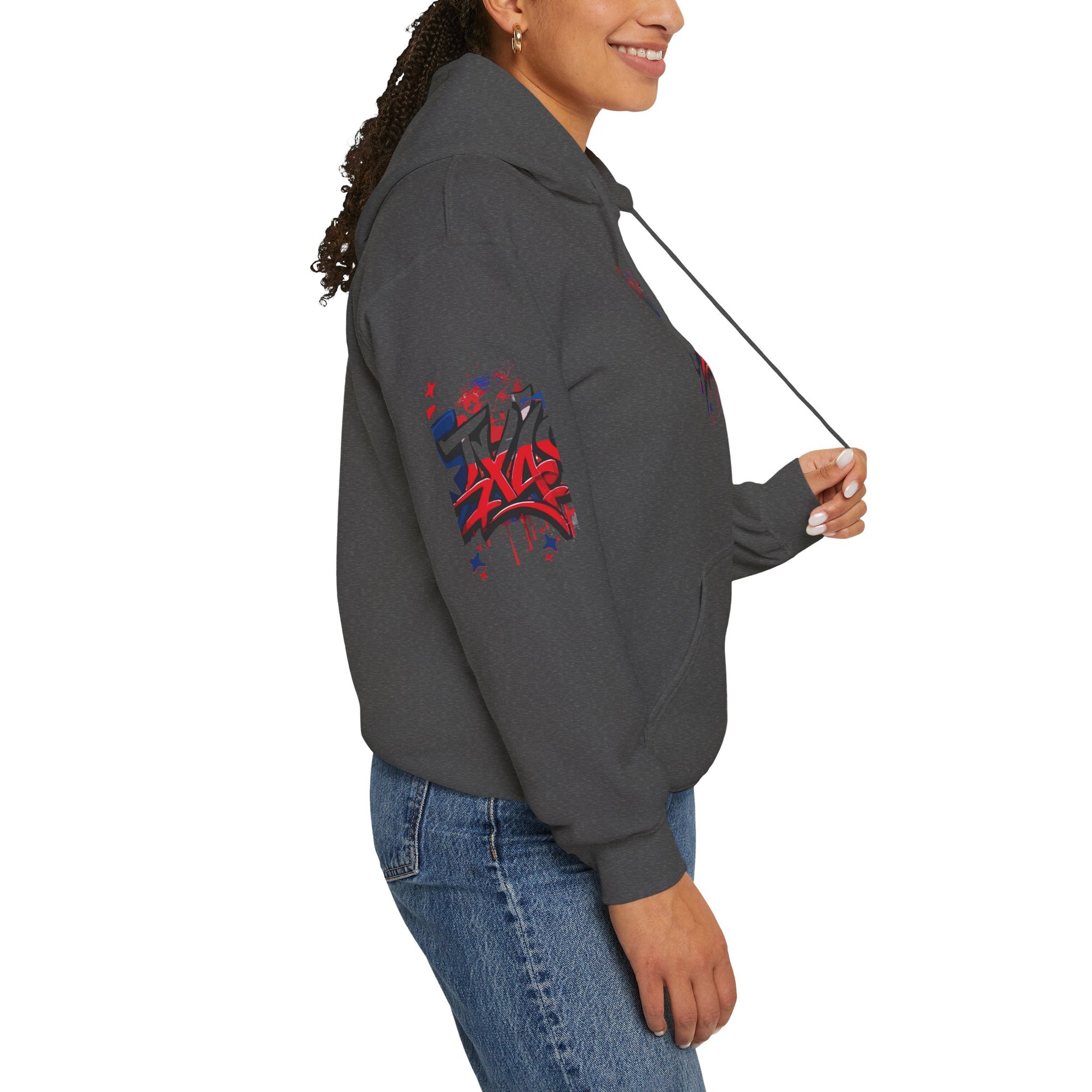 Patriotic Graffiti Hoodie, Cozy Sweatshirt for Casual Wear, Perfect Gift for July 4th, Stylish Streetwear, Unisex Fashion