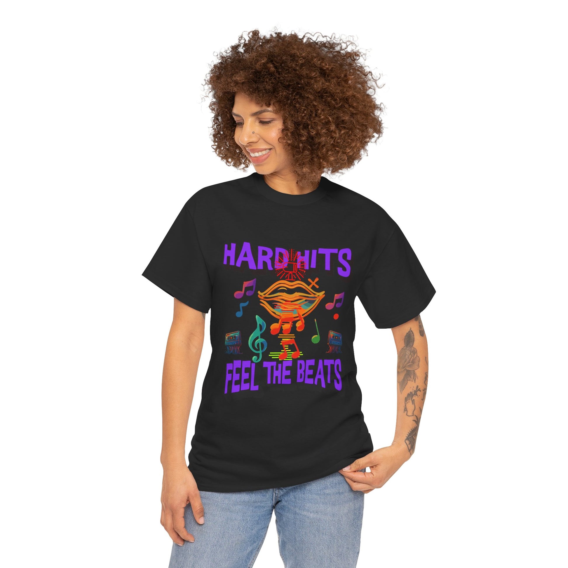 Music Lover Tee - Hard Hits Feel The Beats, Unisex Cotton Shirt, Perfect Gift for Musicians, Concerts, Festivals, Casual Wear