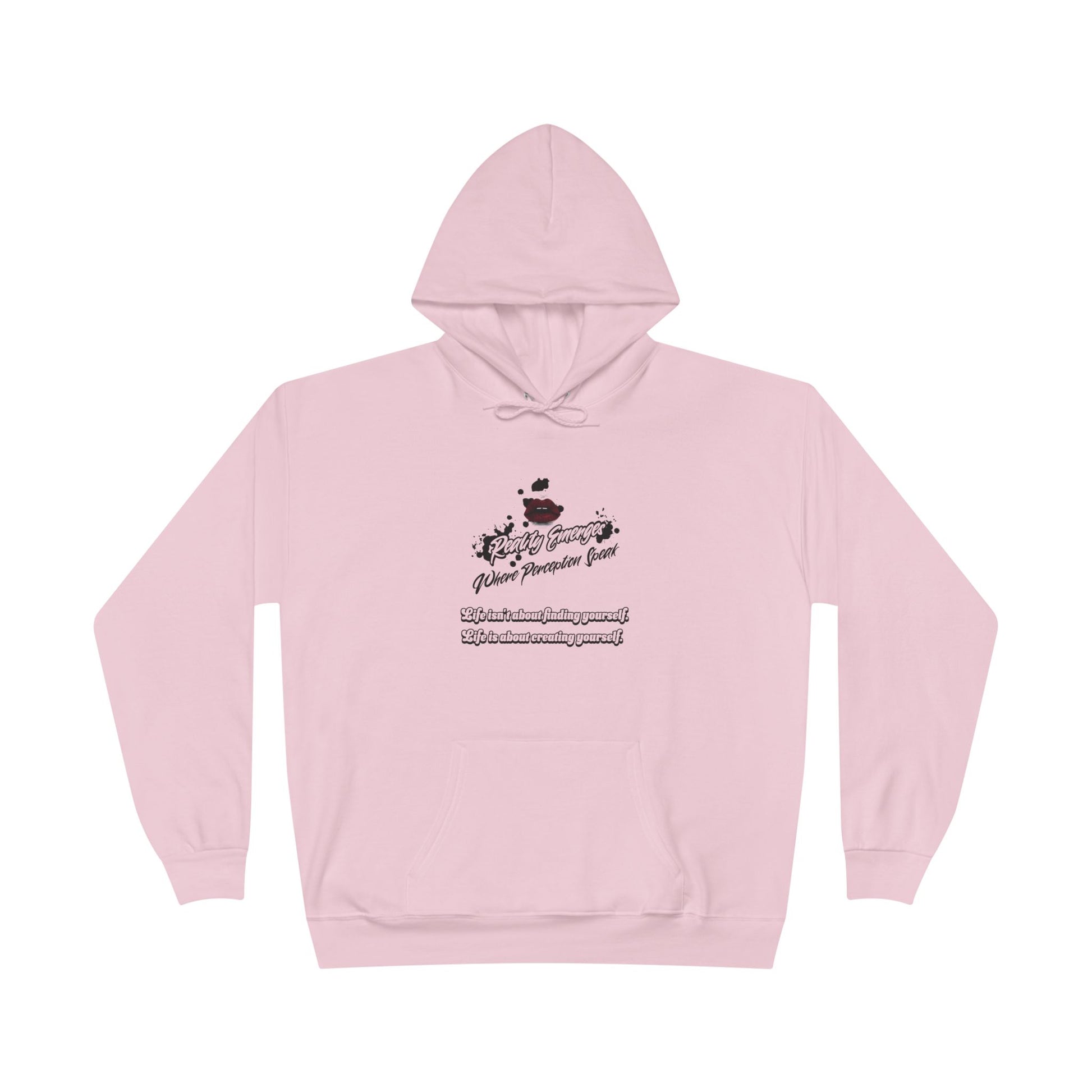 Hoodie Reality Emerges Where Perception Speaks Red Lips and Ink Splatter Design