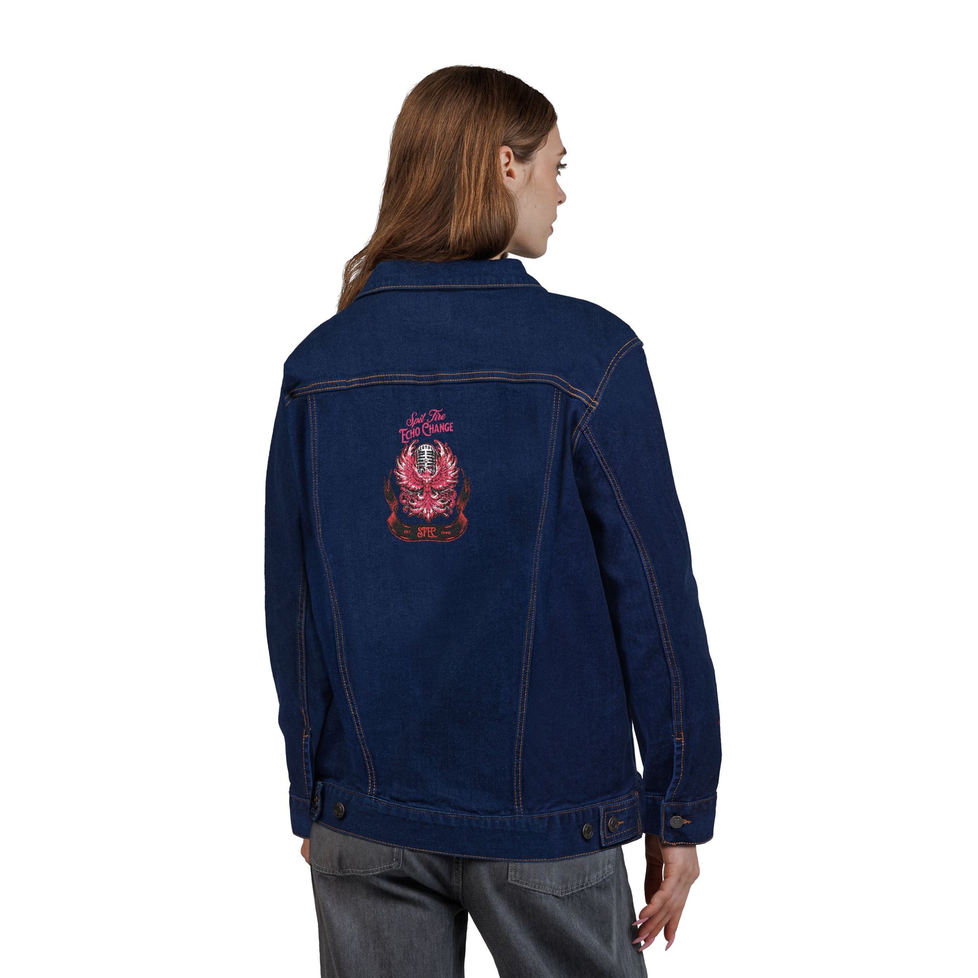 Unisex Classic Denim Jacket – Phoenix & Microphone Embroidered Back