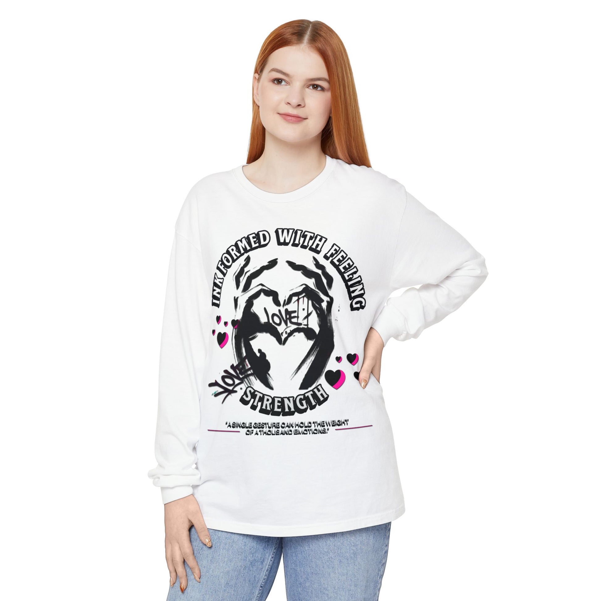 Wearable Art Long-Sleeve Tee  T-Shirt Love and Strength Graphic Design