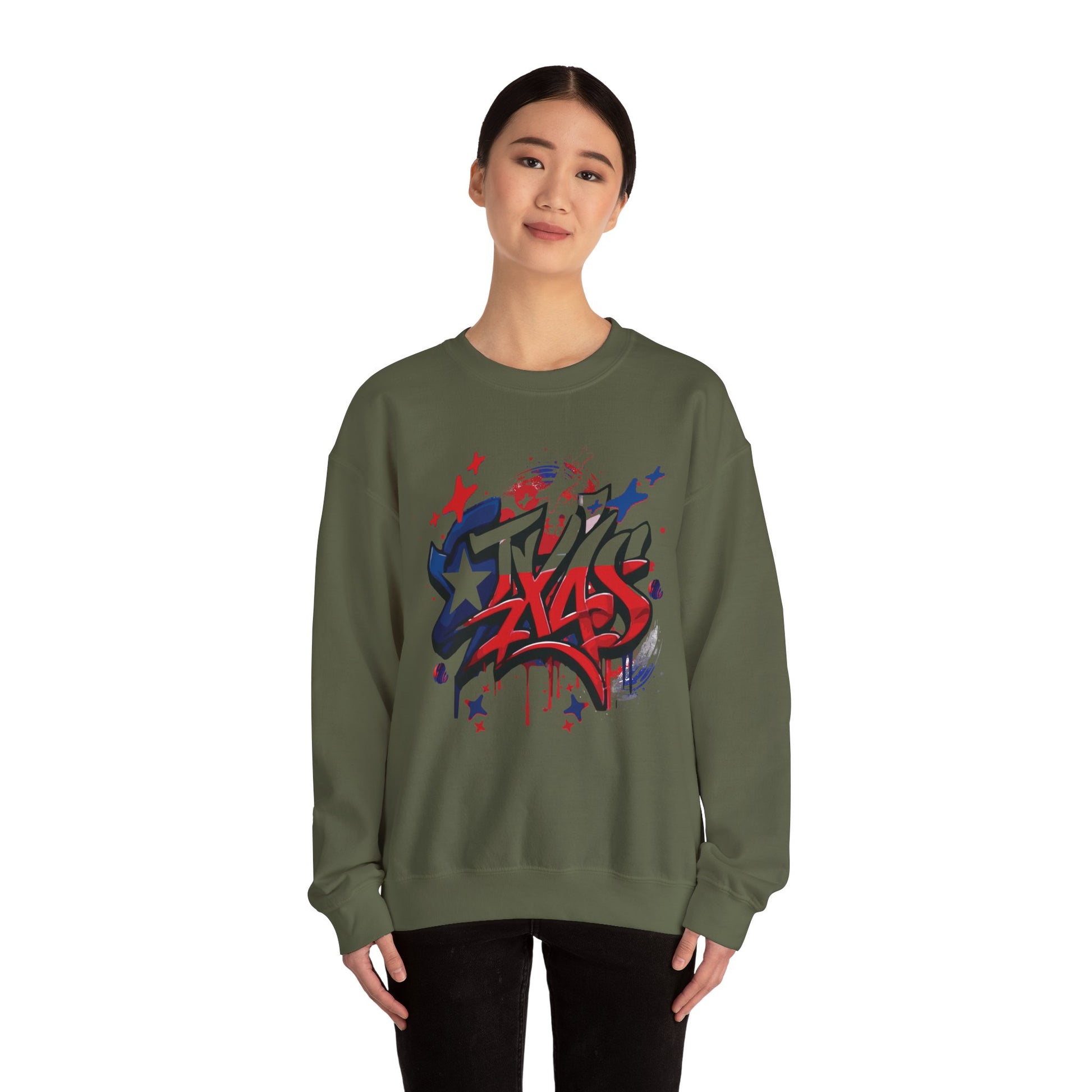 Texas Graffiti Crewneck Sweatshirt, Urban Streetwear, Unisex Fashion, Graphic Sweatshirt, Cozy Layering Piece, Gift for Him/Her