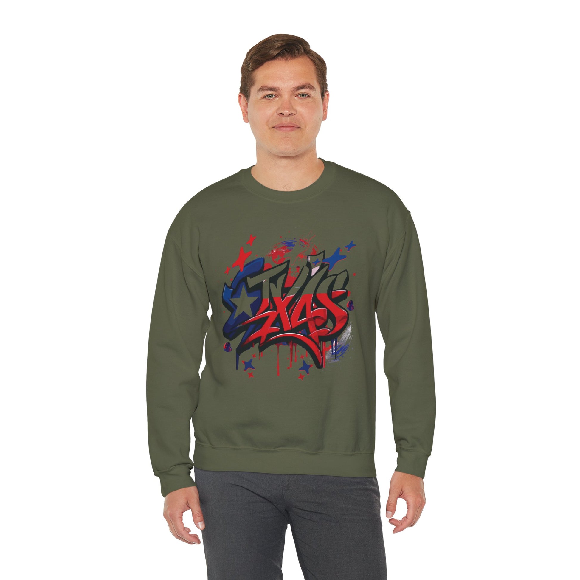 Texas Graffiti Crewneck Sweatshirt, Urban Streetwear, Unisex Fashion, Graphic Sweatshirt, Cozy Layering Piece, Gift for Him/Her