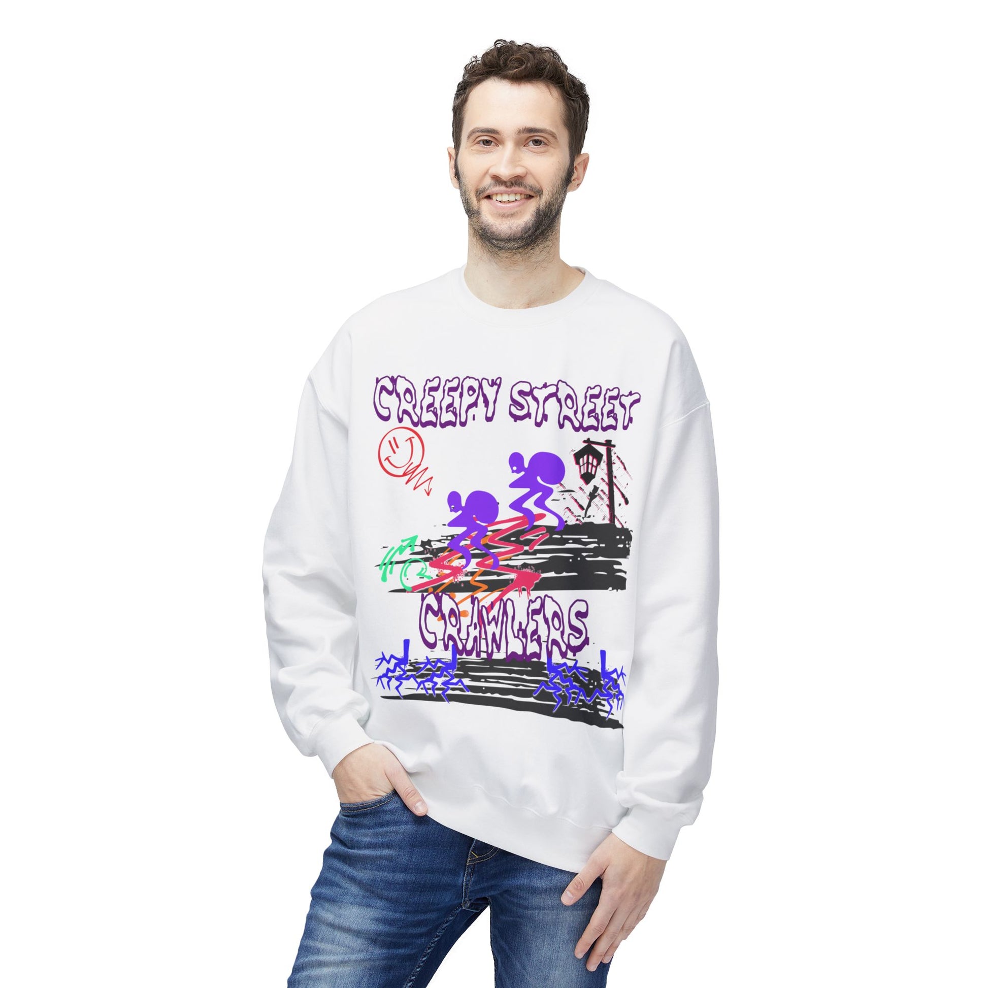 Creepy Street Crawlers Sweatshirt | Cozy Unisex Fleece Crewneck | Ideal for Halloween, Casual Wear, Fall Outings, Gift for Friends