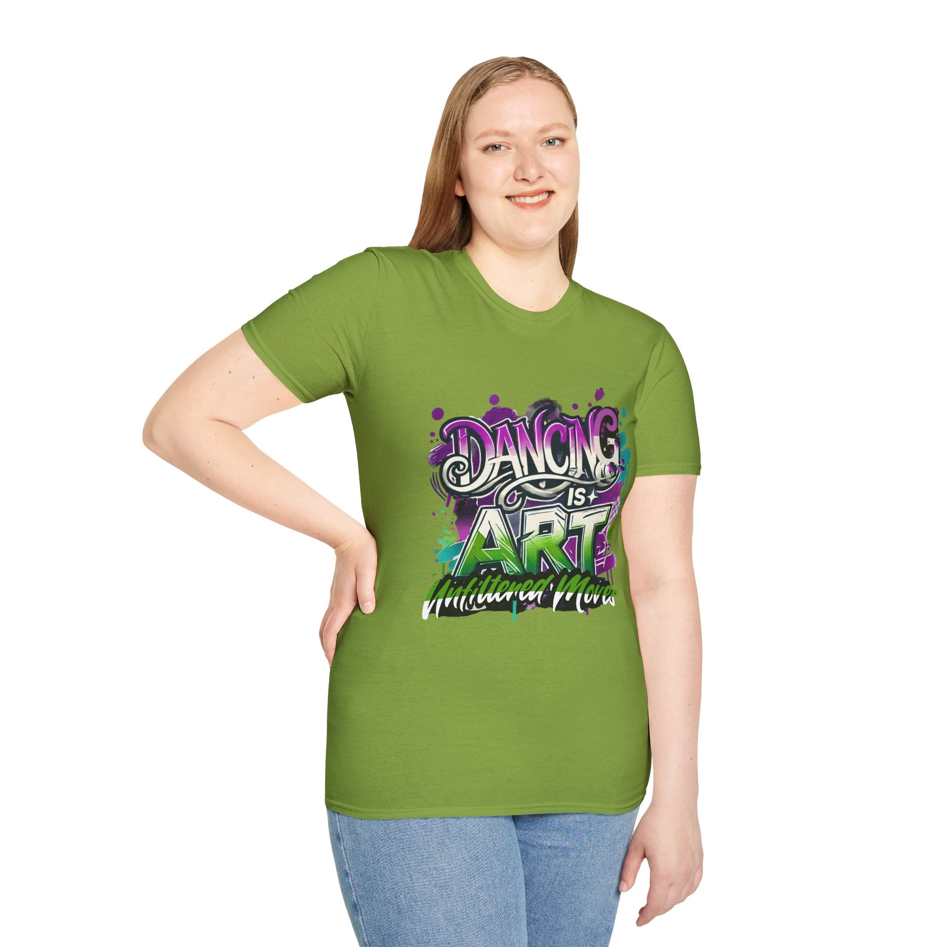 Dance Tee Unisex Softstyle T-Shirt: Dancing is Art & Unfiltered Moves Design