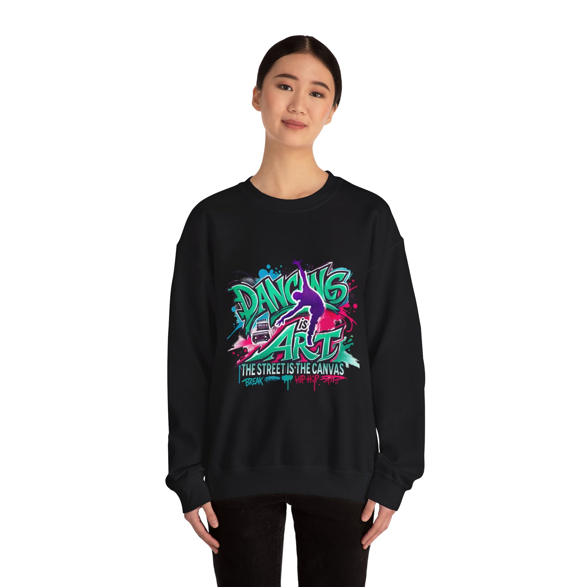 Colorful Street Art Sweatshirt, Unisex Crewneck Pullover, Dance Sweatshirt Gift, Streetwear Apparel, Artsy Fashion