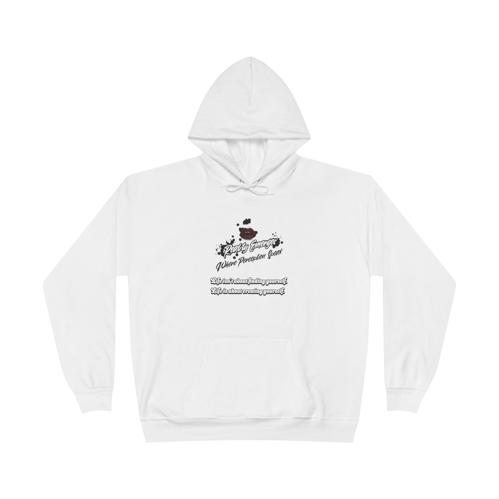 Hoodie Reality Emerges Where Perception Speaks Red Lips and Ink Splatter Design