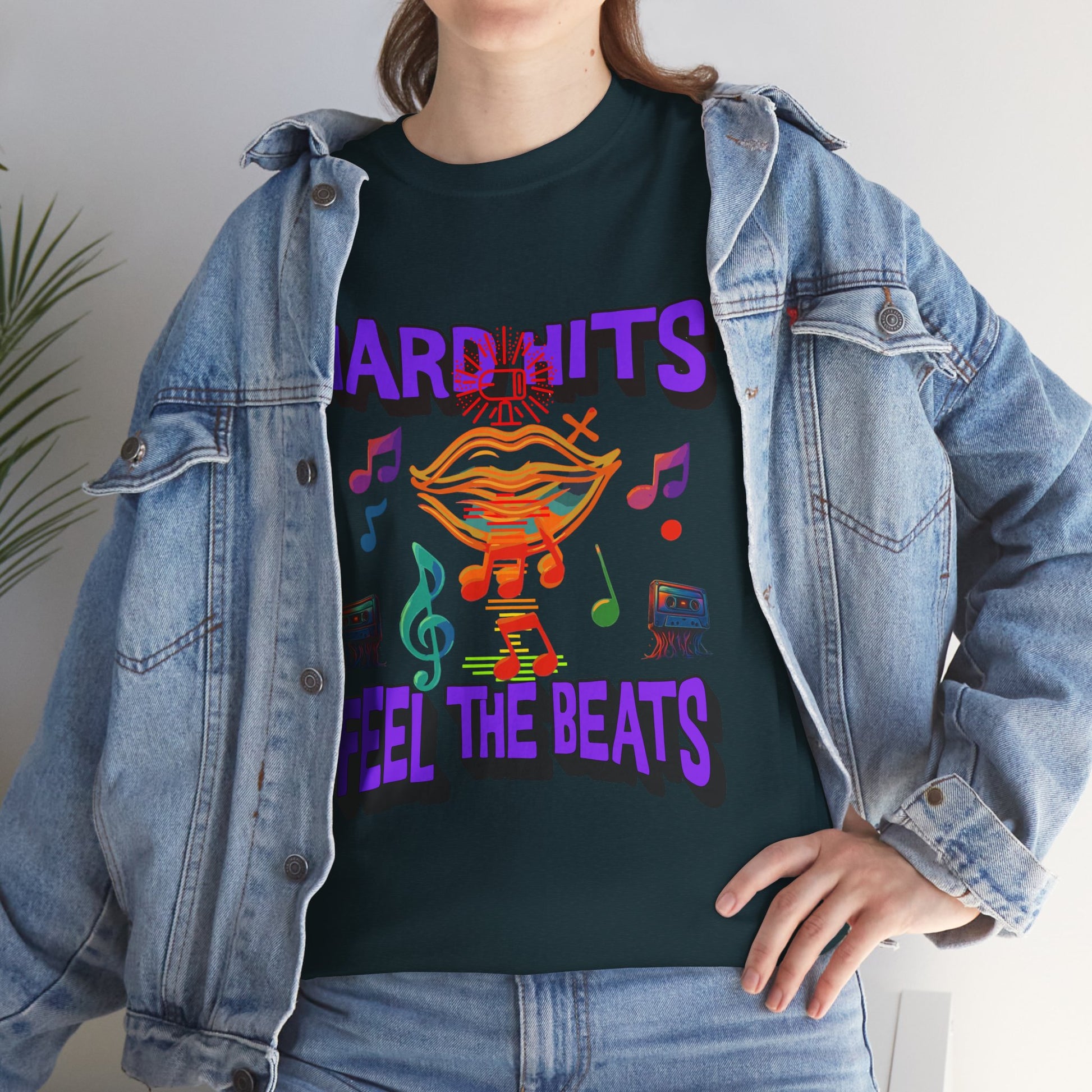 Music Lover Tee - Hard Hits Feel The Beats, Unisex Cotton Shirt, Perfect Gift for Musicians, Concerts, Festivals, Casual Wear