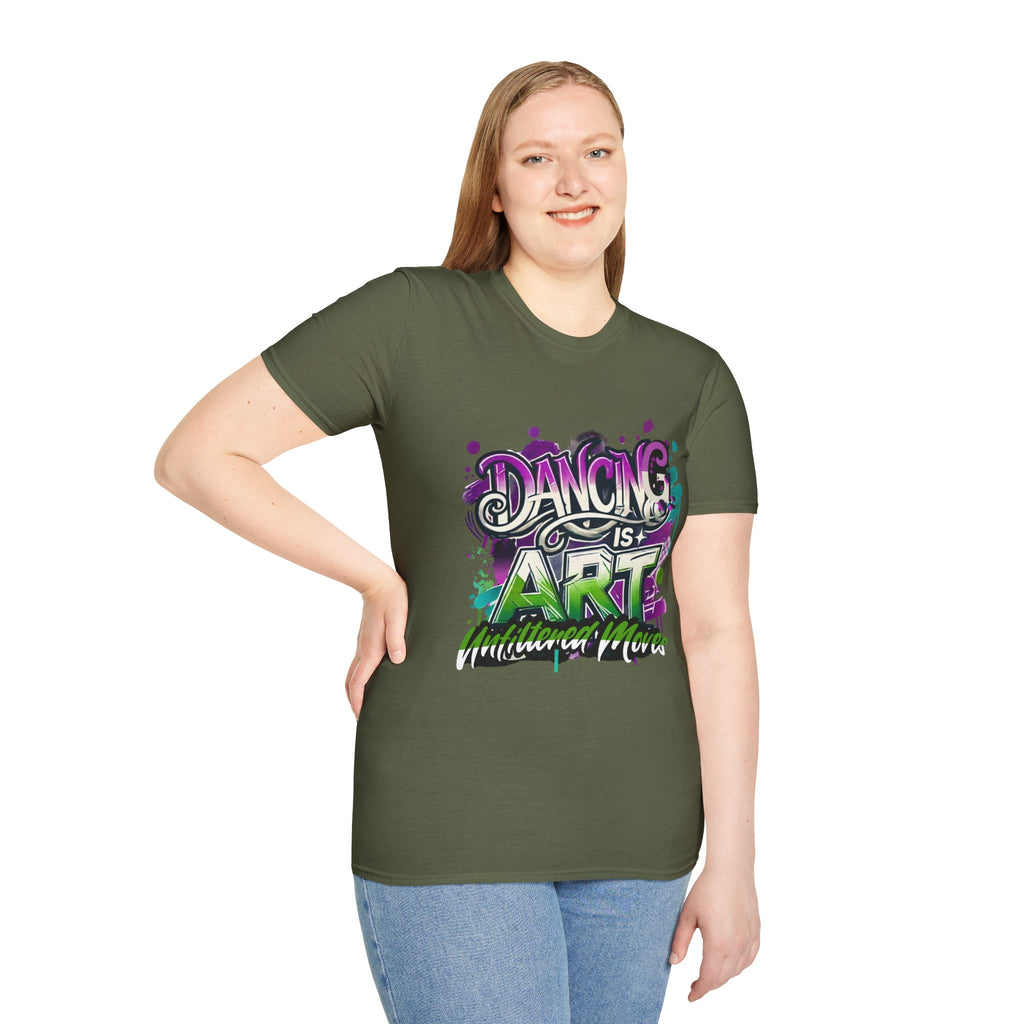 Dance Tee Unisex Softstyle T-Shirt: Dancing is Art & Unfiltered Moves Design