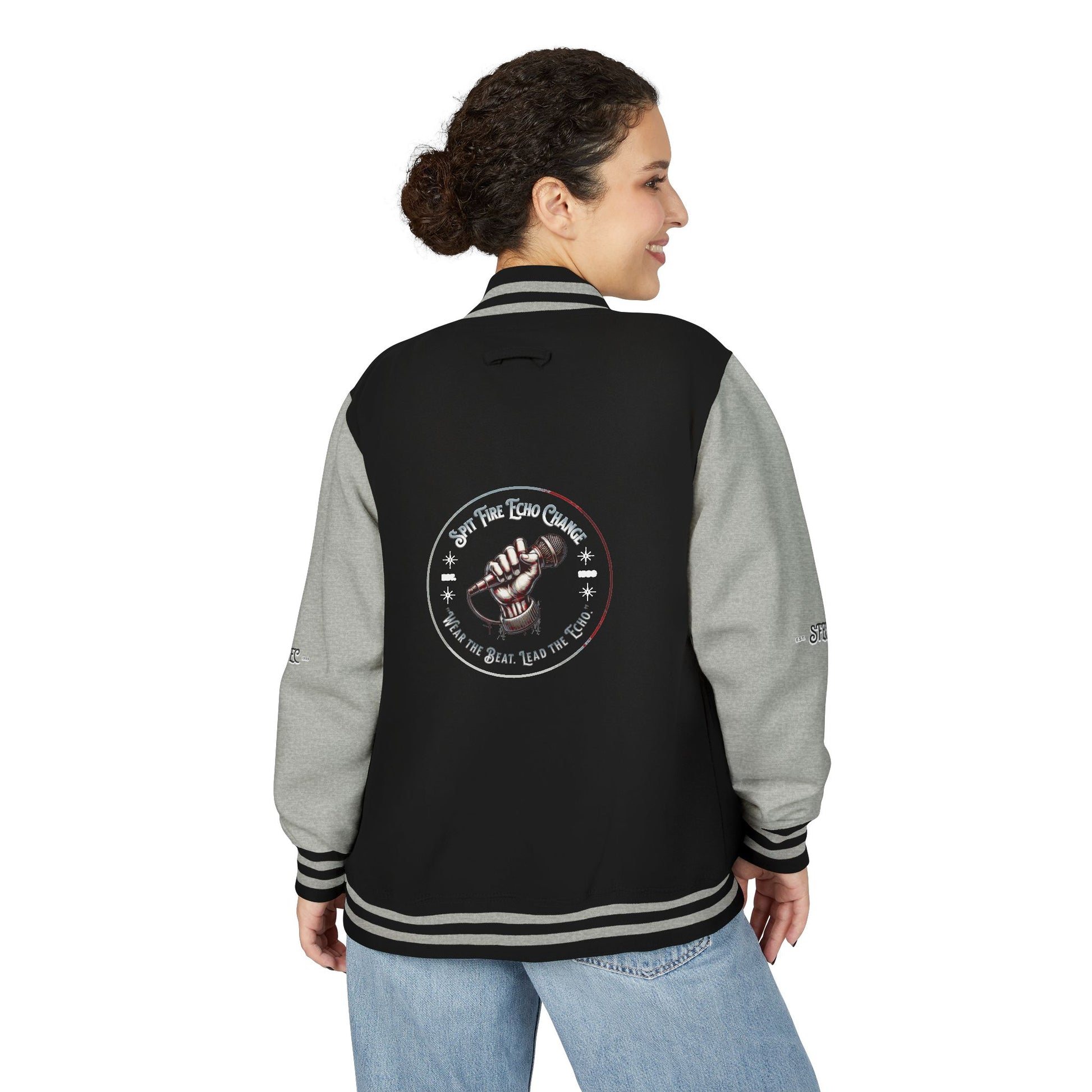 Unisex Varsity Letterman Jacket – Spit Fire Echo Change Embroidered Design