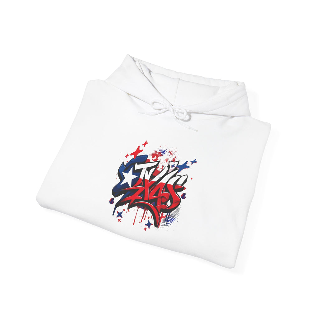 Patriotic Graffiti Hoodie, Cozy Sweatshirt for Casual Wear, Perfect Gift for July 4th, Stylish Streetwear, Unisex Fashion