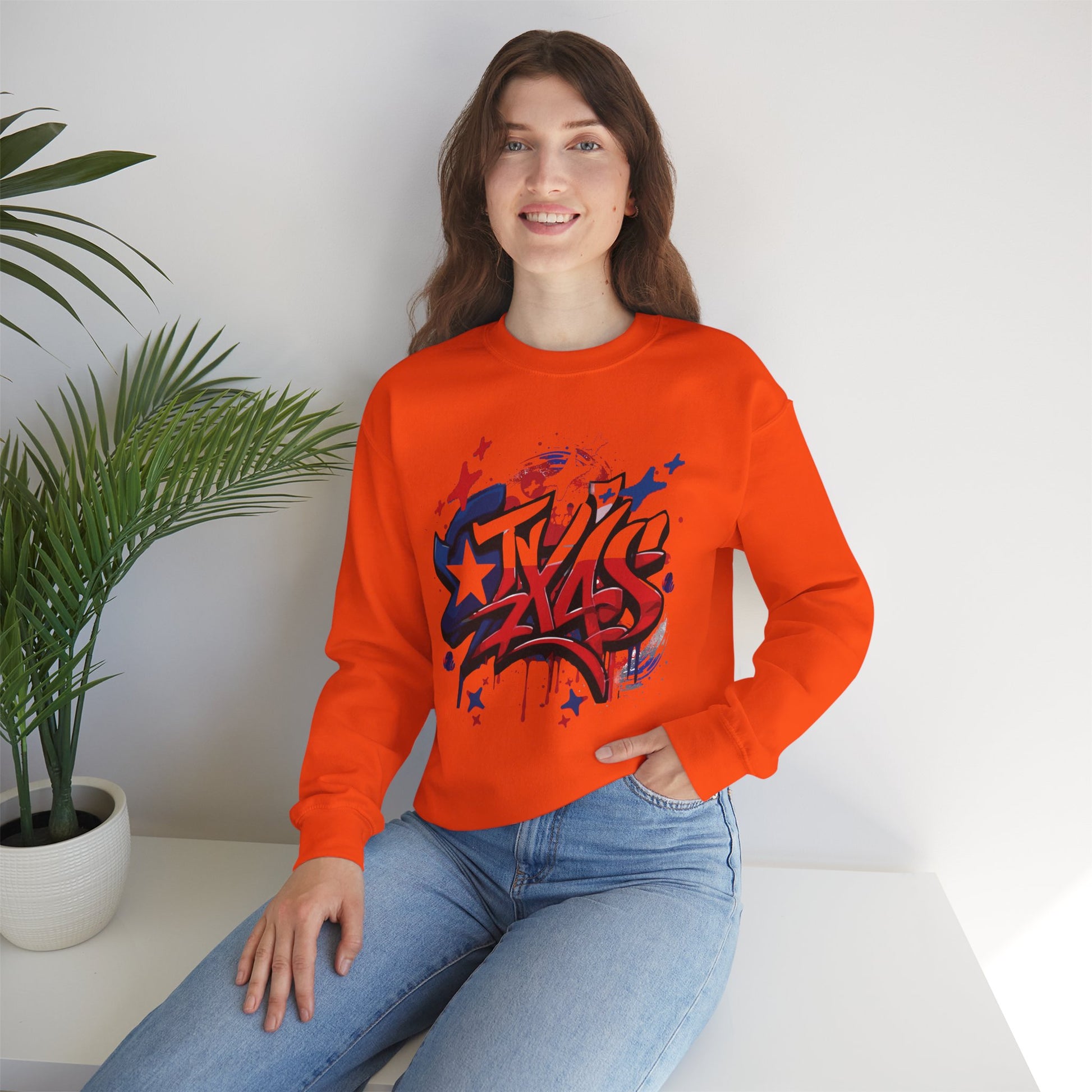 Texas Graffiti Crewneck Sweatshirt, Urban Streetwear, Unisex Fashion, Graphic Sweatshirt, Cozy Layering Piece, Gift for Him/Her