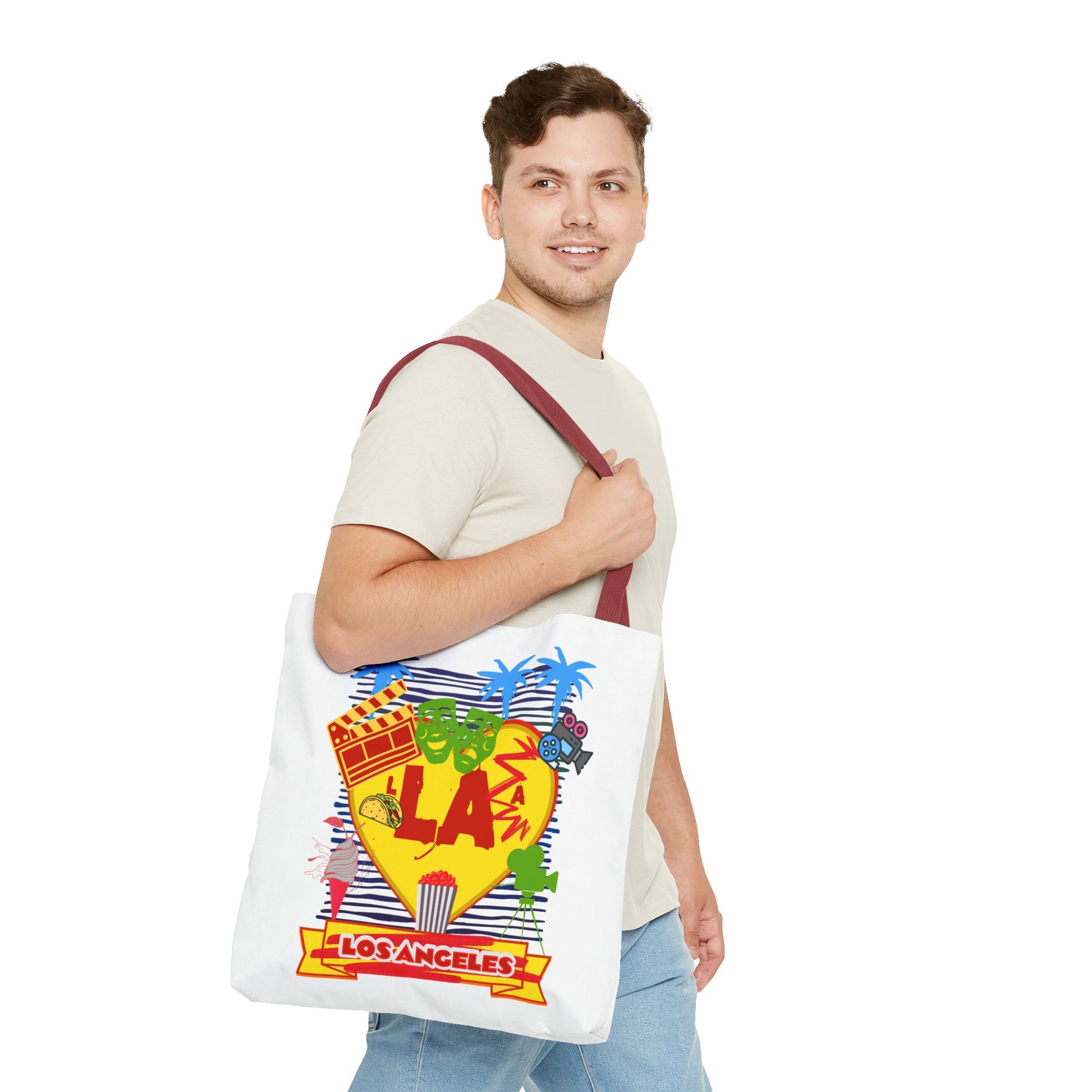 Los Angeles Love Tote Bag, Fun Beach Bag, Travel Tote, Summer Accessory, Gift for Travelers, AOP Design