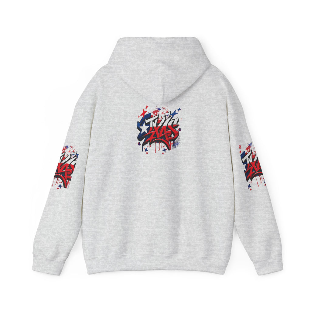 Patriotic Graffiti Hoodie, Cozy Sweatshirt for Casual Wear, Perfect Gift for July 4th, Stylish Streetwear, Unisex Fashion
