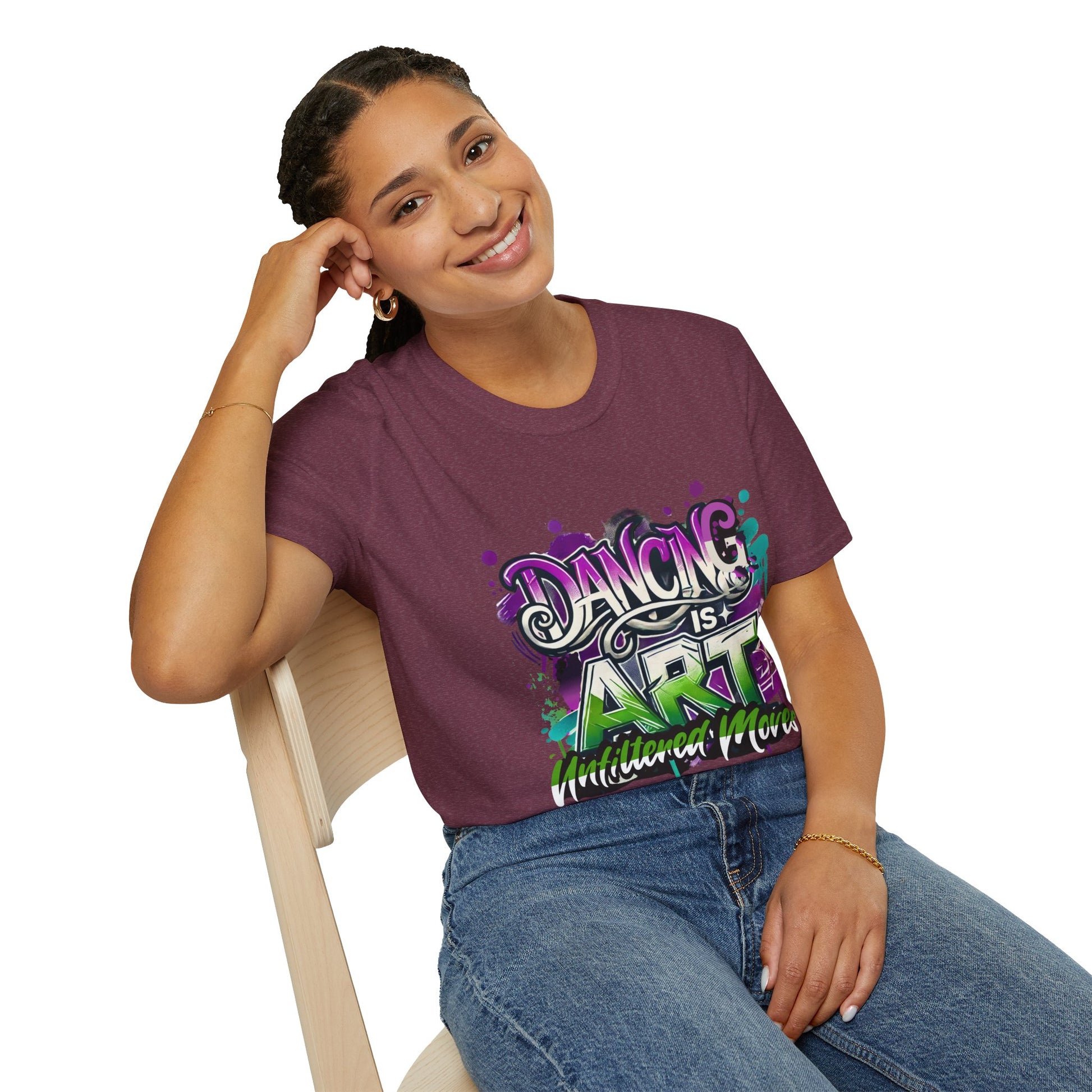 Dance Tee Unisex Softstyle T-Shirt: Dancing is Art & Unfiltered Moves Design