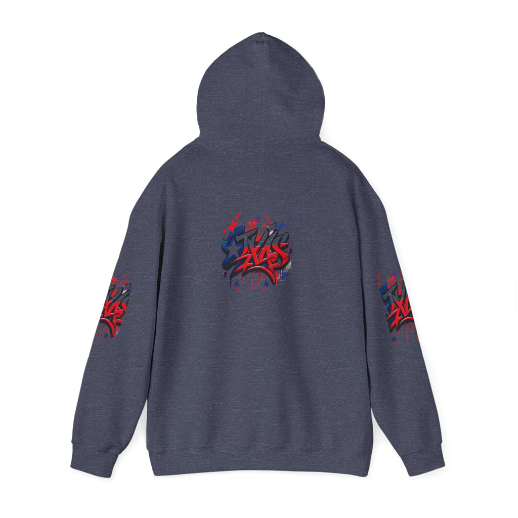 Patriotic Graffiti Hoodie, Cozy Sweatshirt for Casual Wear, Perfect Gift for July 4th, Stylish Streetwear, Unisex Fashion