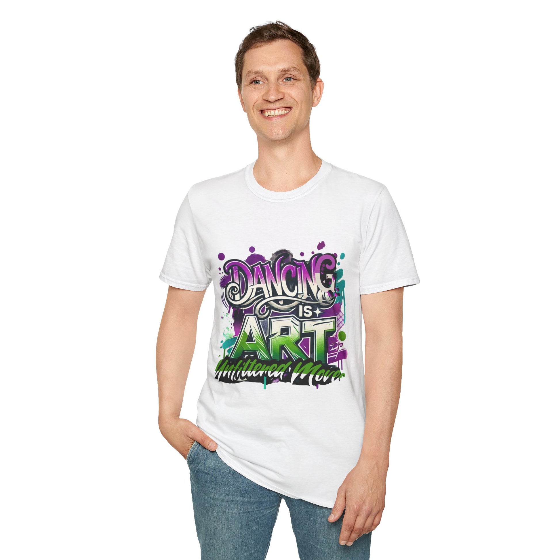 Dance Tee Unisex Softstyle T-Shirt: Dancing is Art & Unfiltered Moves Design