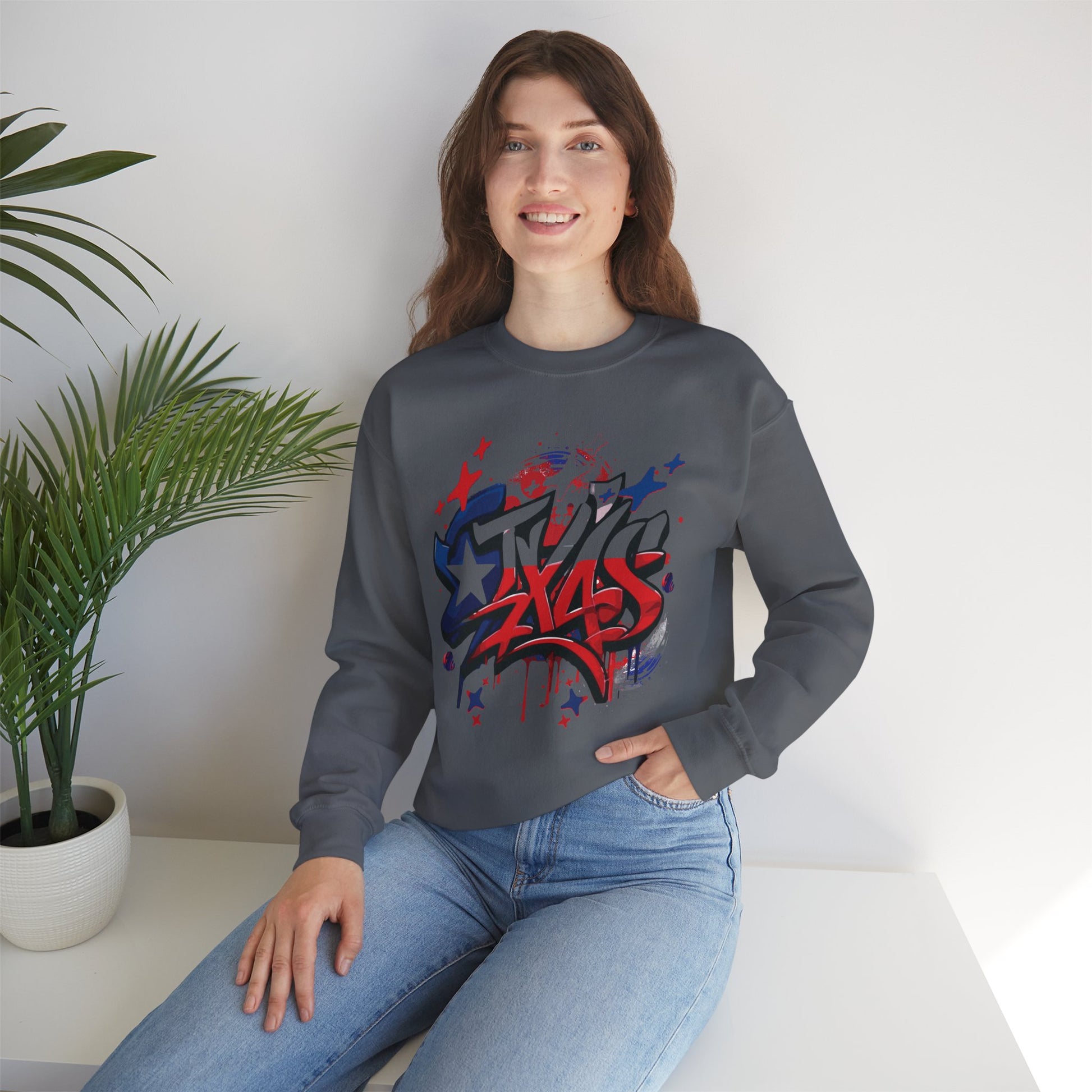 Texas Graffiti Crewneck Sweatshirt, Urban Streetwear, Unisex Fashion, Graphic Sweatshirt, Cozy Layering Piece, Gift for Him/Her