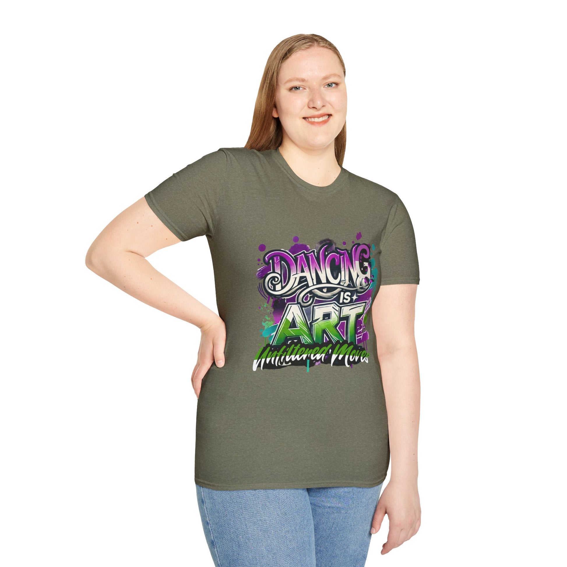 Dance Tee Unisex Softstyle T-Shirt: Dancing is Art & Unfiltered Moves Design