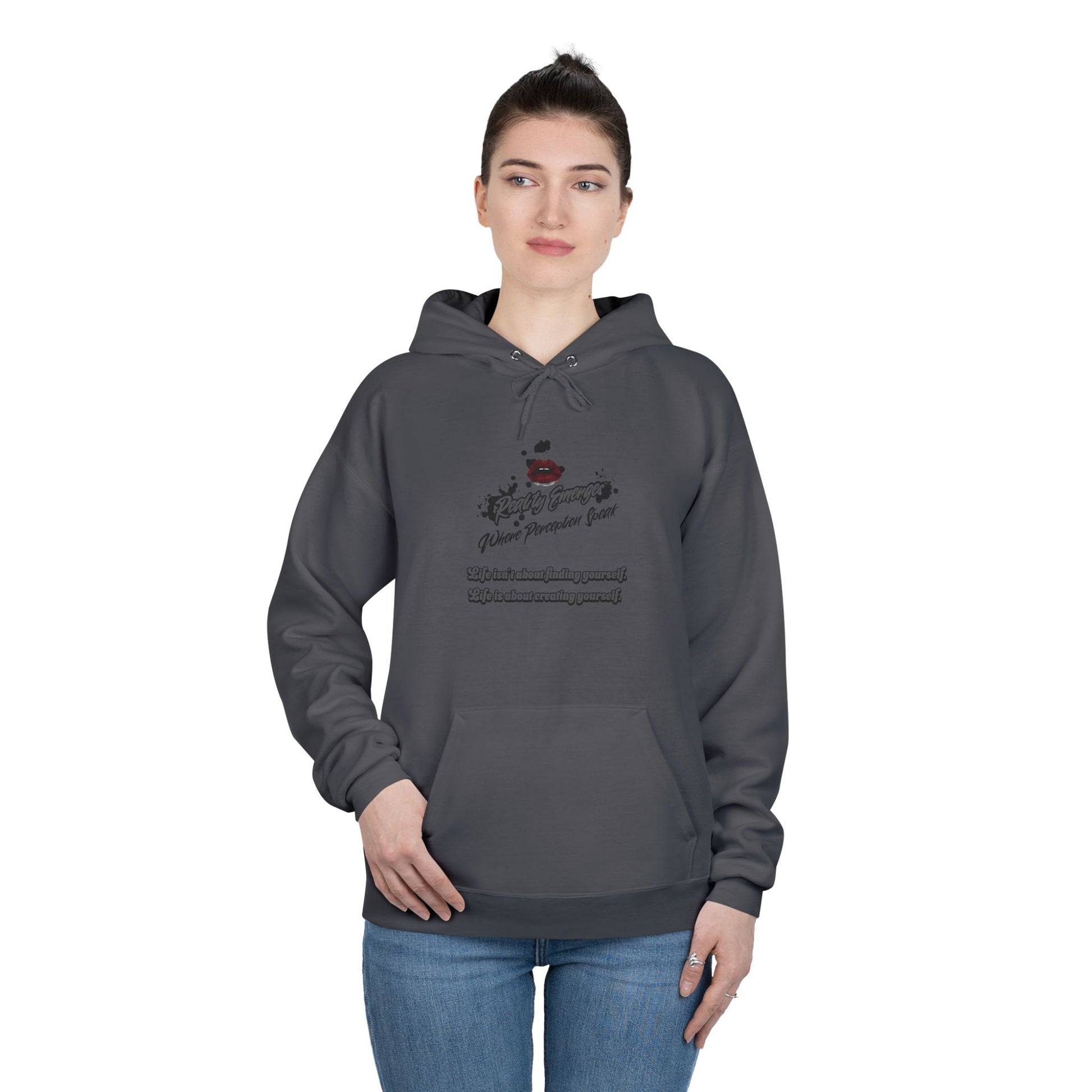 Hoodie Reality Emerges Where Perception Speaks Red Lips and Ink Splatter Design
