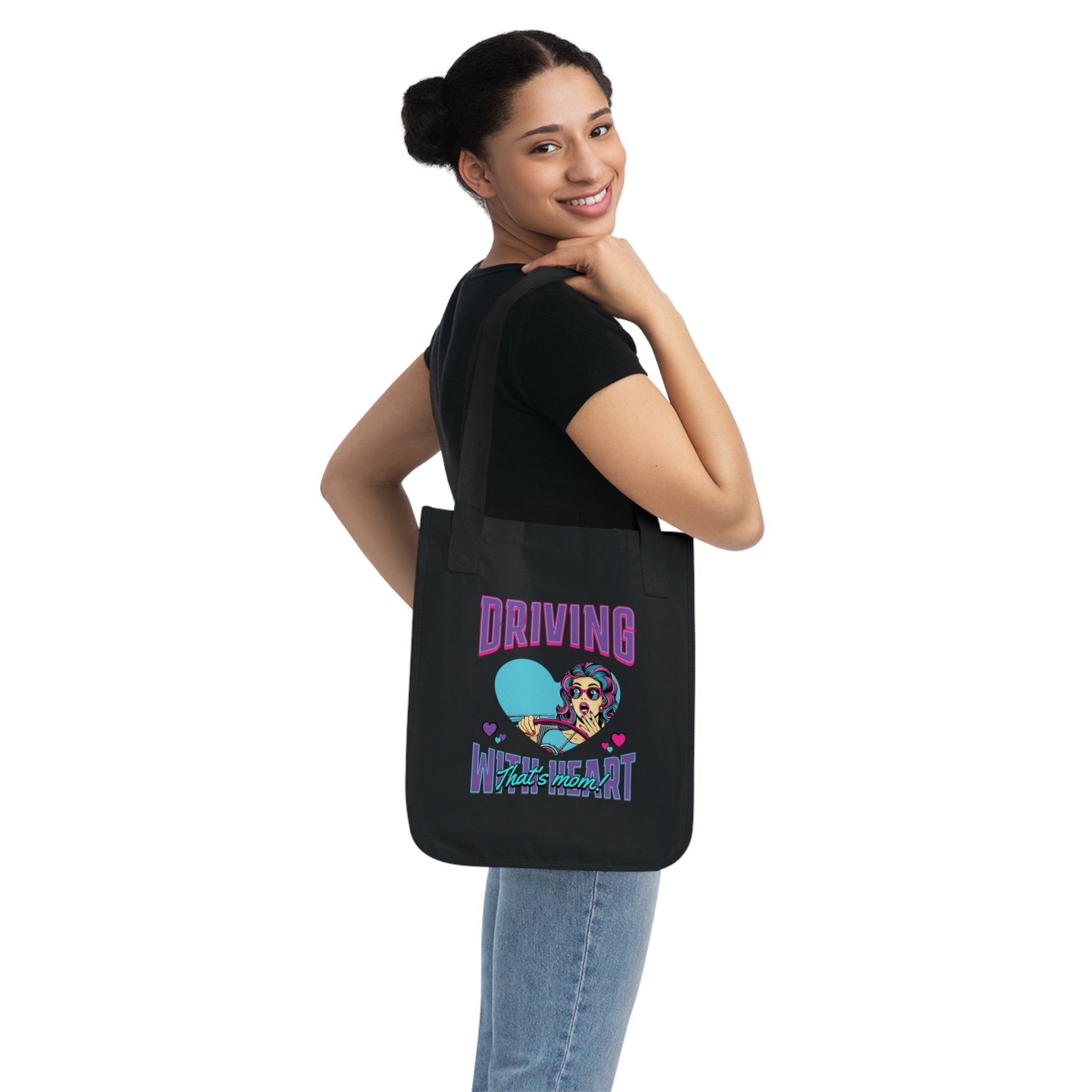 Driving With Heart Organic Canvas Tote Bag, Eco-Friendly Shopper, Gifts for Her, Cute Carryall, Reusable Grocery Bag