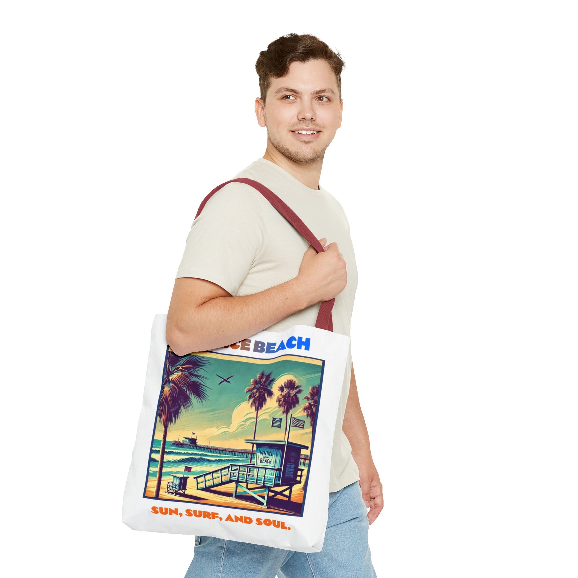 Venice Beach Tote Bag - Sun, Surf, and Soul, Beach Bag, Eco-Friendly, Summer Essential, Travel Tote, Gift for Beach Lovers