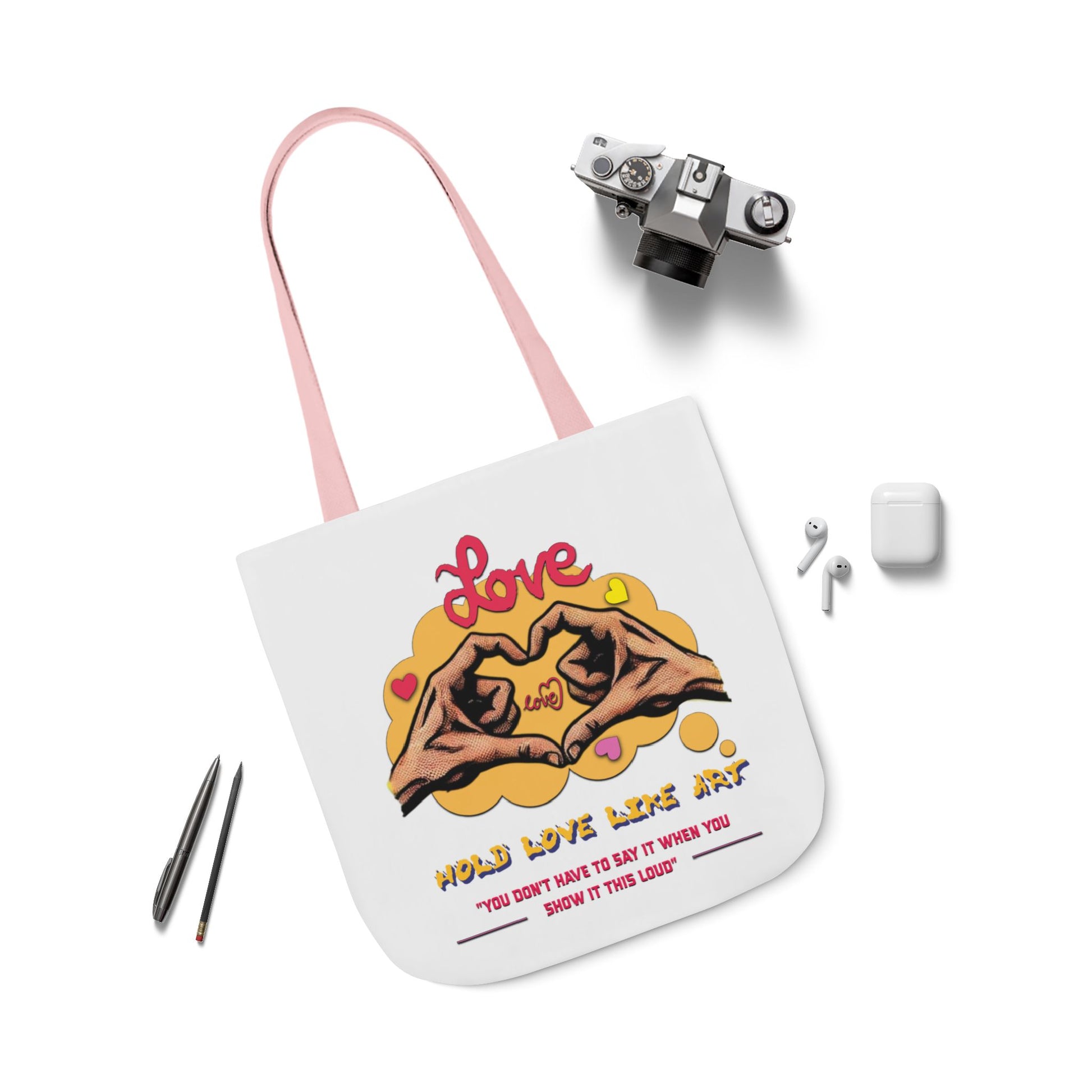 Love Canvas Tote Bag with 5-Color Straps - Perfect for Everyday Use, Gifts, Shopping, Eco-Friendly, Valentine's Day