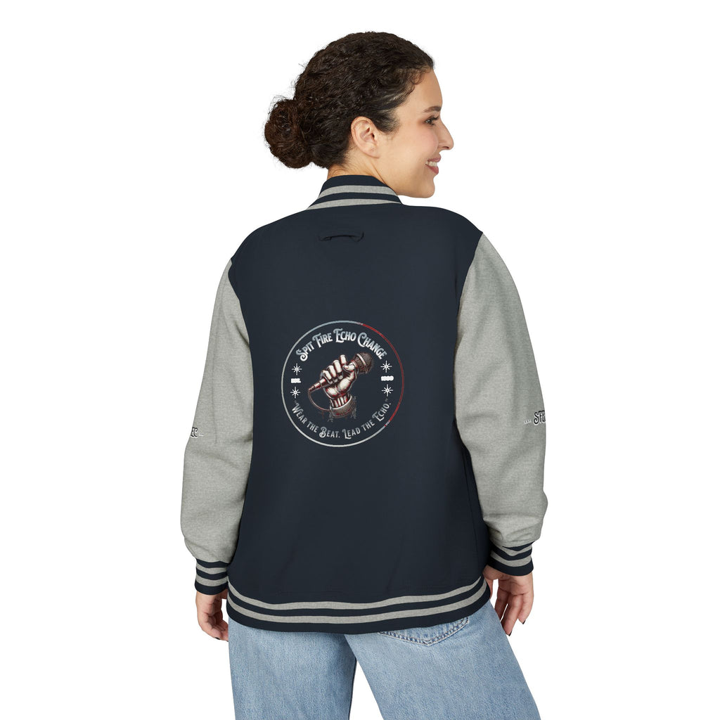 Unisex Varsity Letterman Jacket – Spit Fire Echo Change Embroidered Design