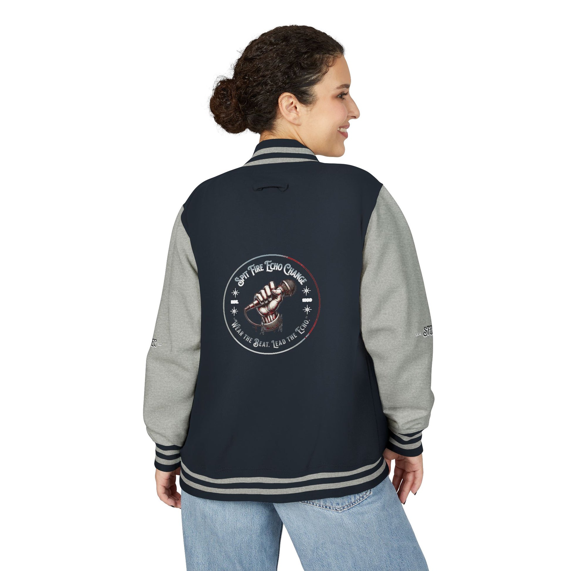 Unisex Varsity Letterman Jacket – Spit Fire Echo Change Embroidered Design