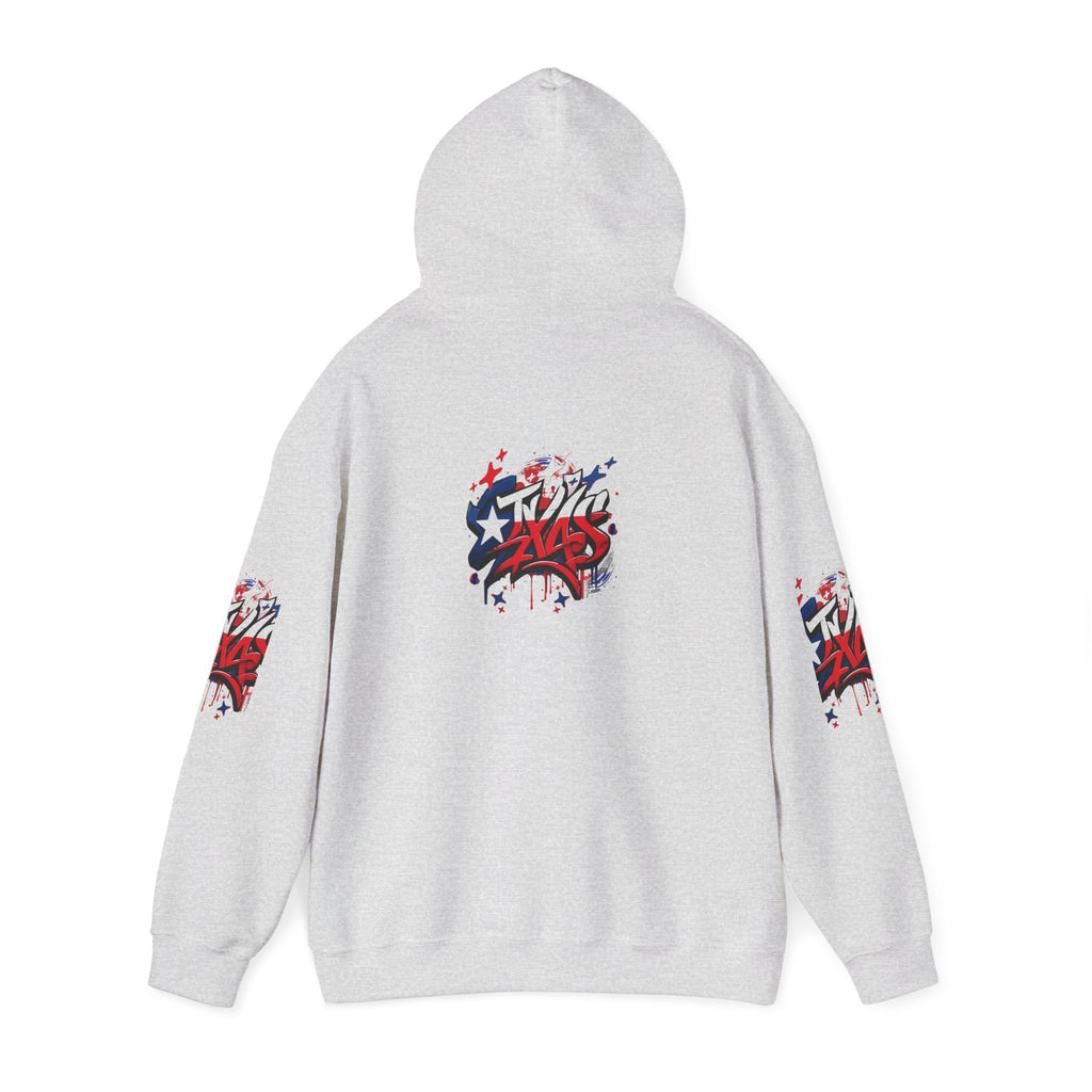 Patriotic Graffiti Hoodie, Cozy Sweatshirt for Casual Wear, Perfect Gift for July 4th, Stylish Streetwear, Unisex Fashion