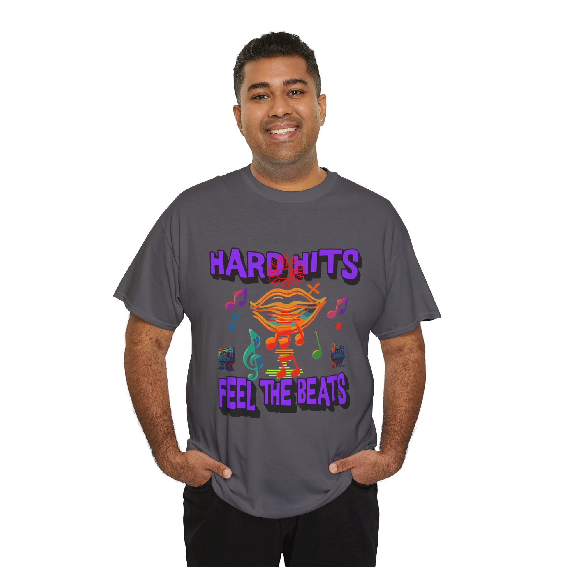 Music Lover Tee - Hard Hits Feel The Beats, Unisex Cotton Shirt, Perfect Gift for Musicians, Concerts, Festivals, Casual Wear