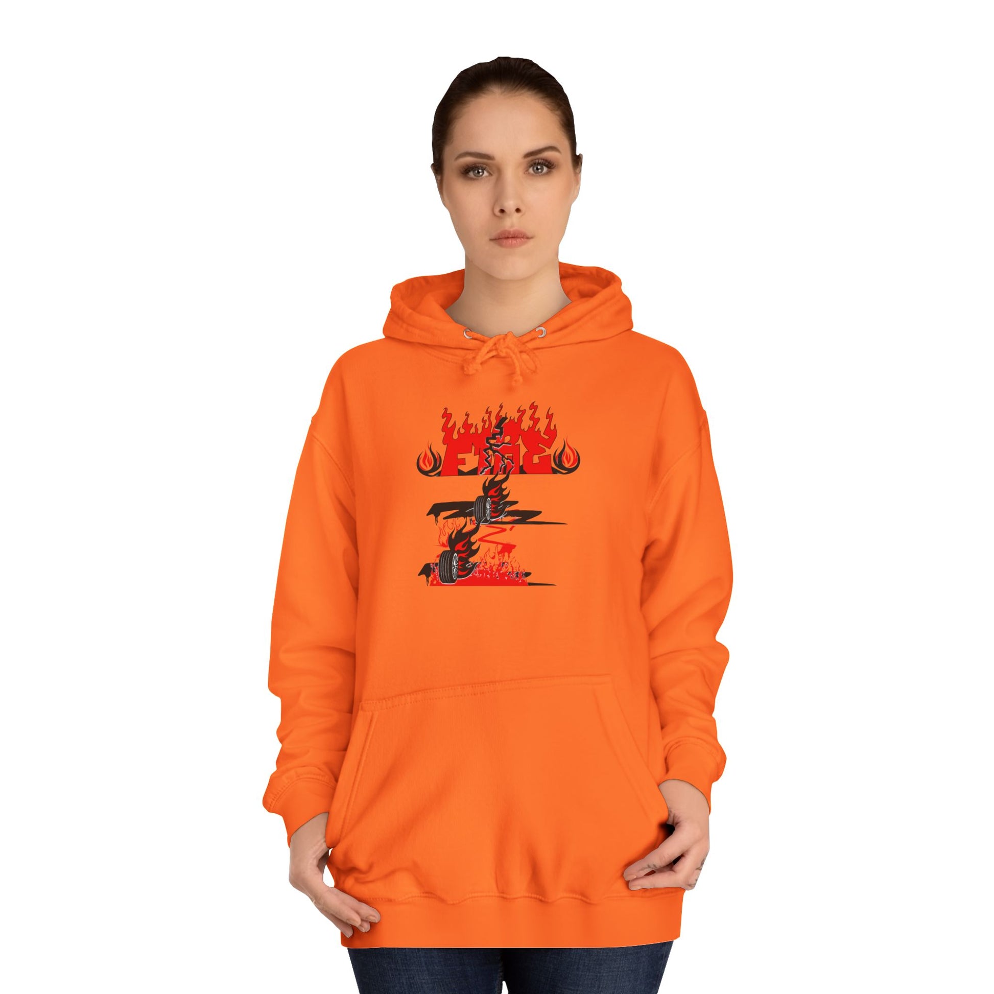 College Hoodie - "Fire" - Unisex Hooded Sweatshirt, Campus Apparel, Gift for Students, College Life, Orange Hoodie