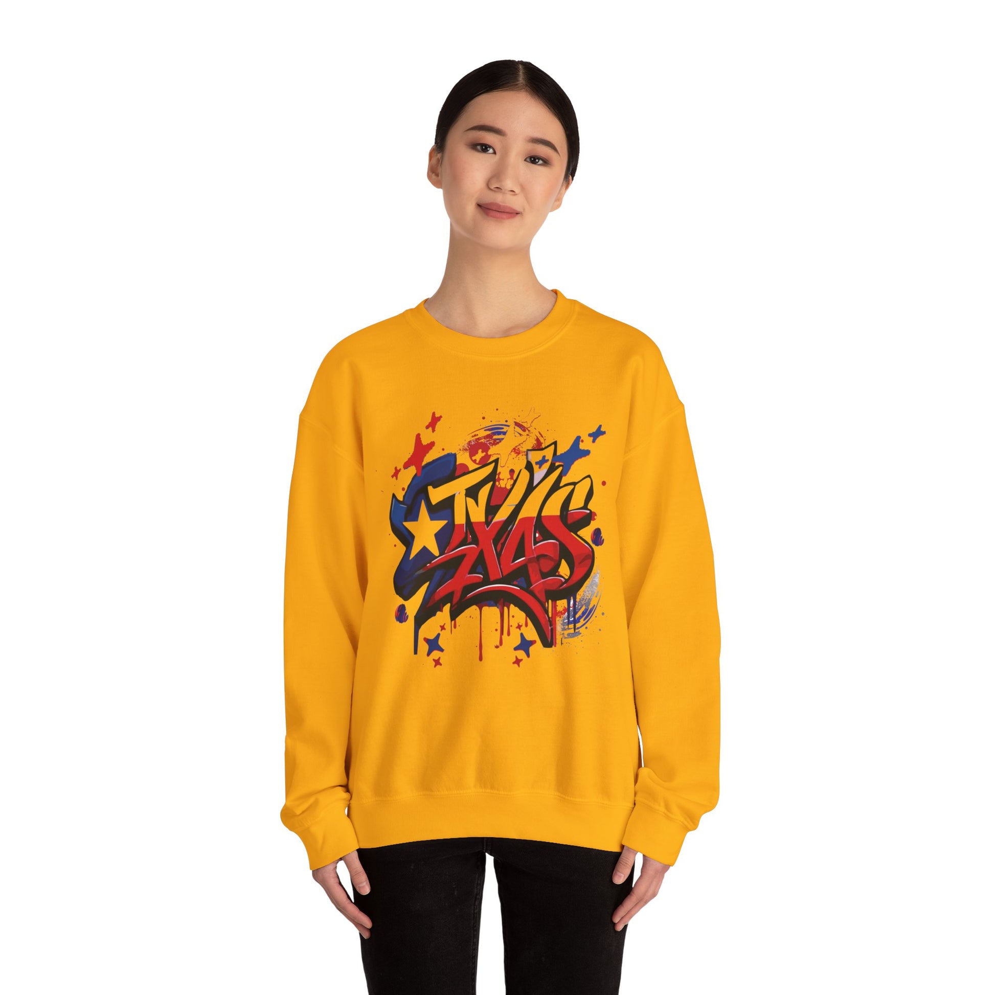 Texas Graffiti Crewneck Sweatshirt, Urban Streetwear, Unisex Fashion, Graphic Sweatshirt, Cozy Layering Piece, Gift for Him/Her