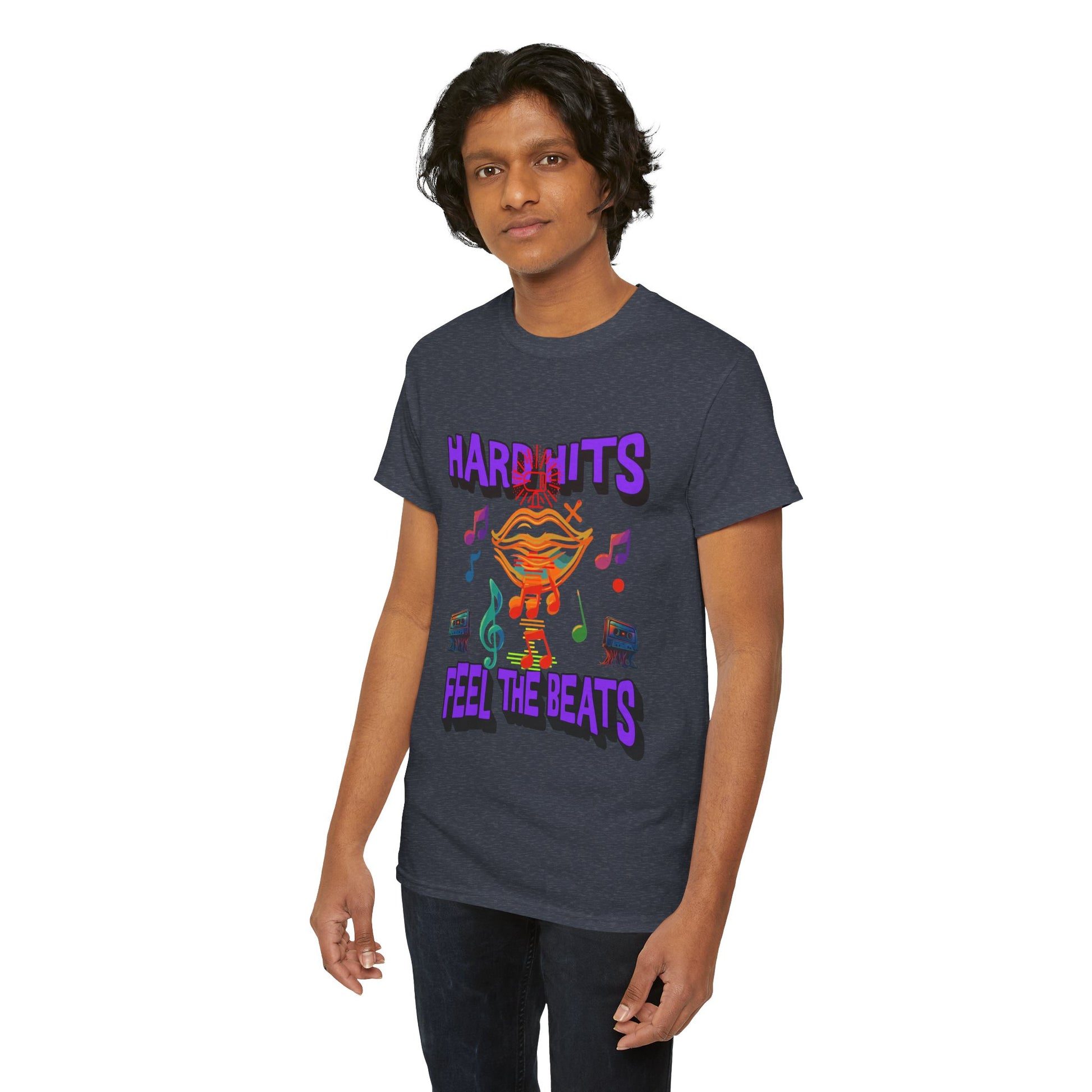 Music Lover Tee - Hard Hits Feel The Beats, Unisex Cotton Shirt, Perfect Gift for Musicians, Concerts, Festivals, Casual Wear