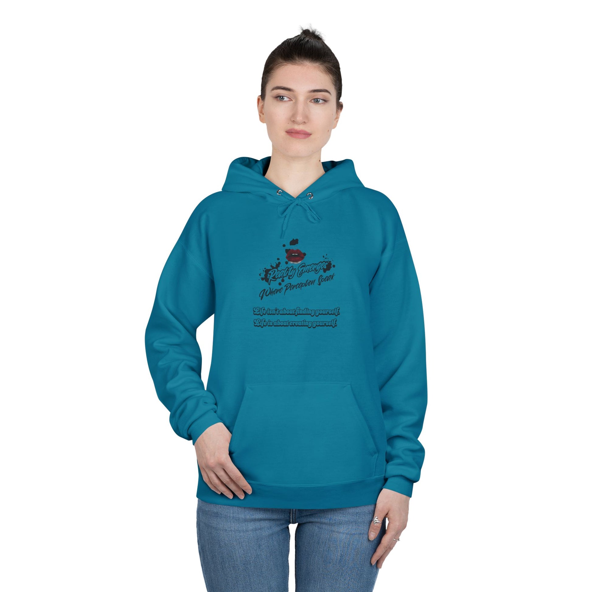 Hoodie Reality Emerges Where Perception Speaks Red Lips and Ink Splatter Design