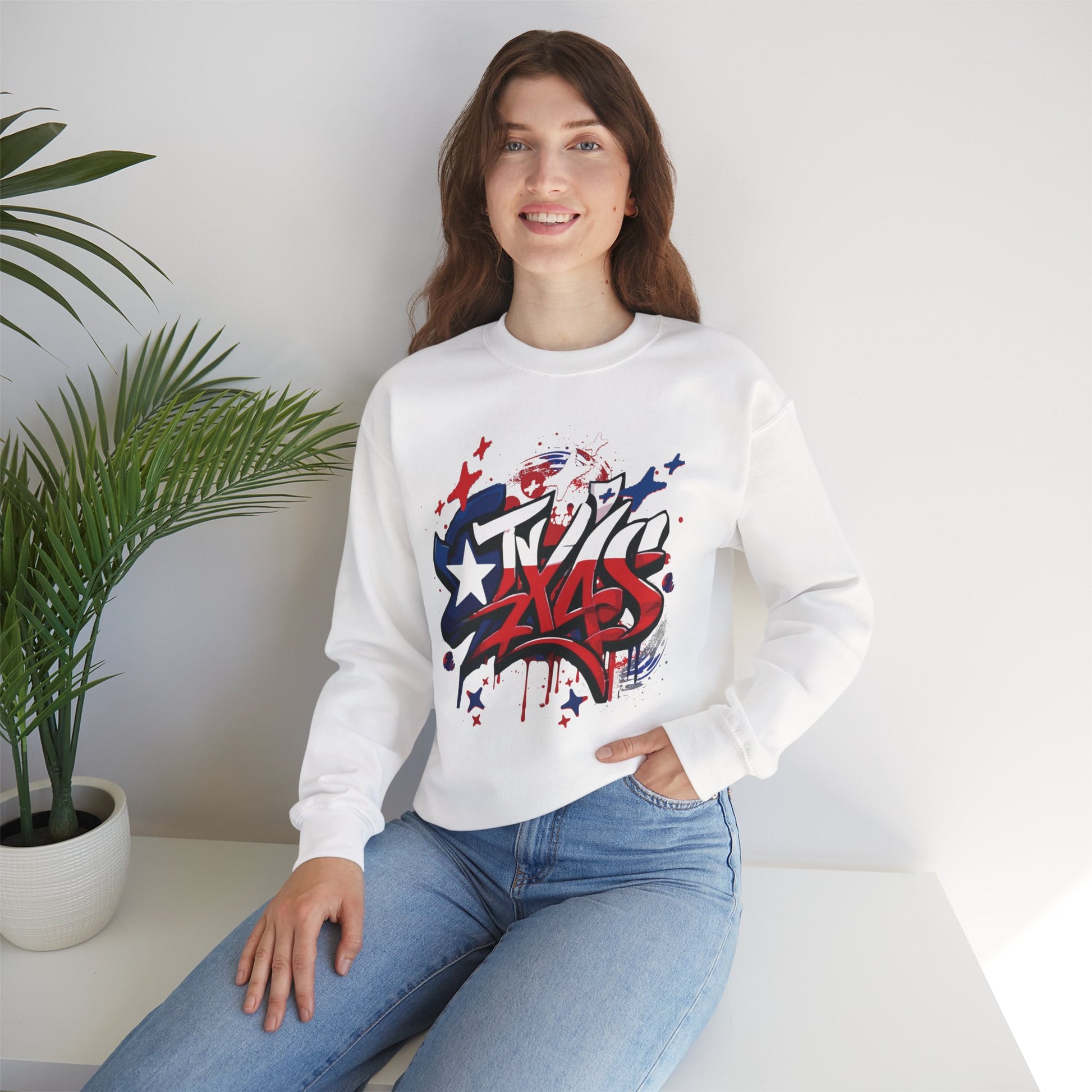 Texas Graffiti Crewneck Sweatshirt, Urban Streetwear, Unisex Fashion, Graphic Sweatshirt, Cozy Layering Piece, Gift for Him/Her