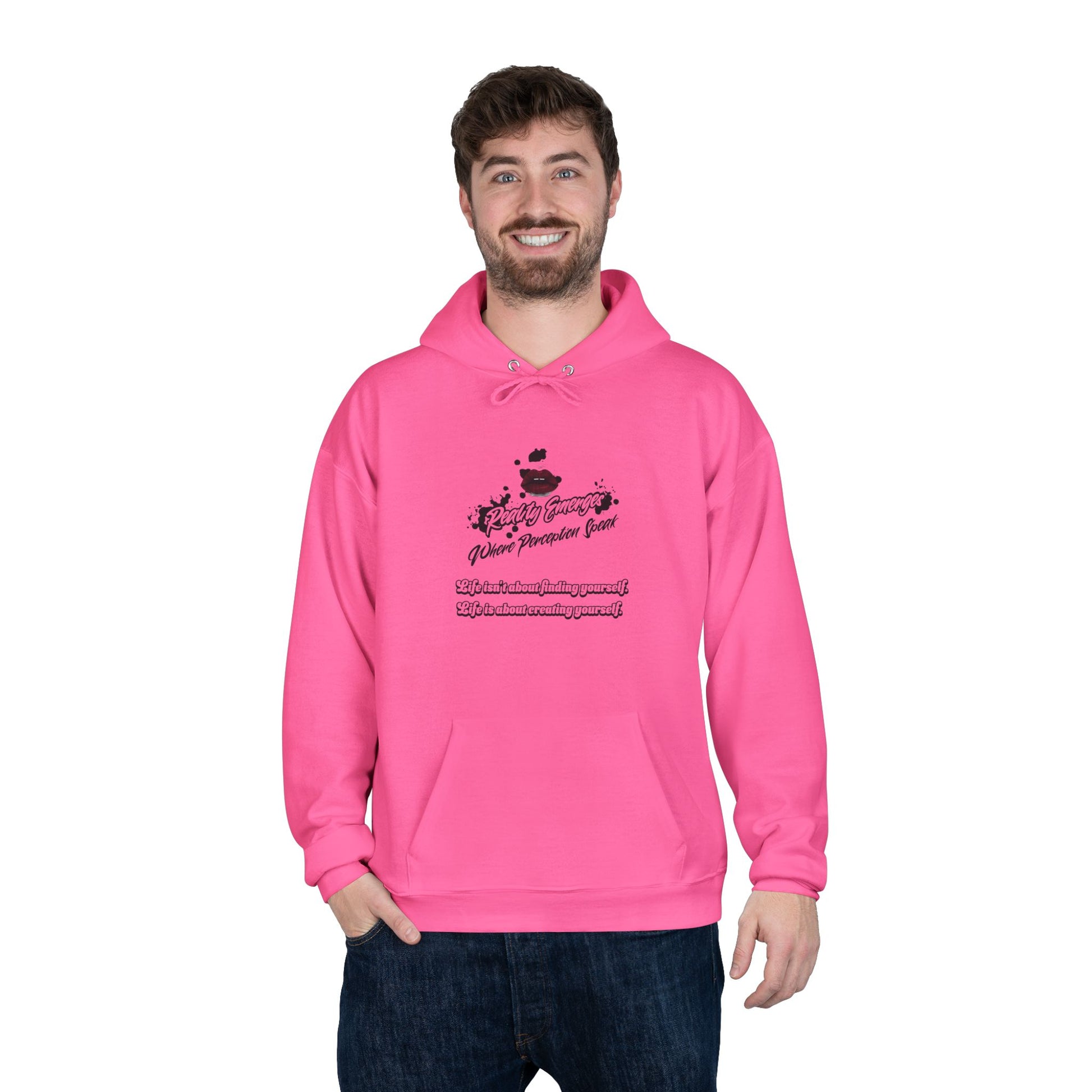 Hoodie Reality Emerges Where Perception Speaks Red Lips and Ink Splatter Design