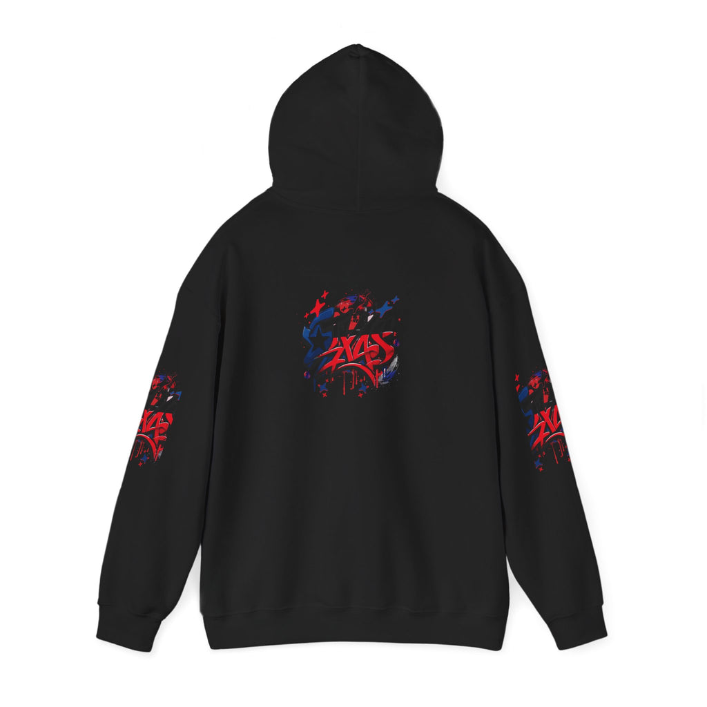 Patriotic Graffiti Hoodie, Cozy Sweatshirt for Casual Wear, Perfect Gift for July 4th, Stylish Streetwear, Unisex Fashion